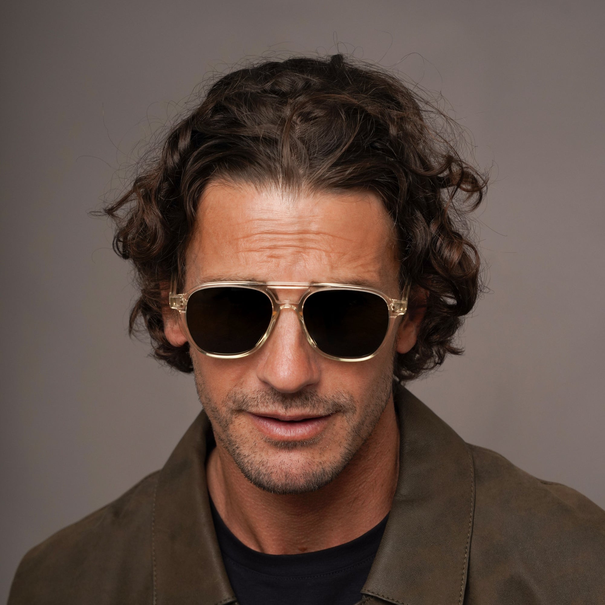 The Truman Air Sunglasses, Mazzucchelli 1849 acetate frame, aviator shape, in clear crystal.