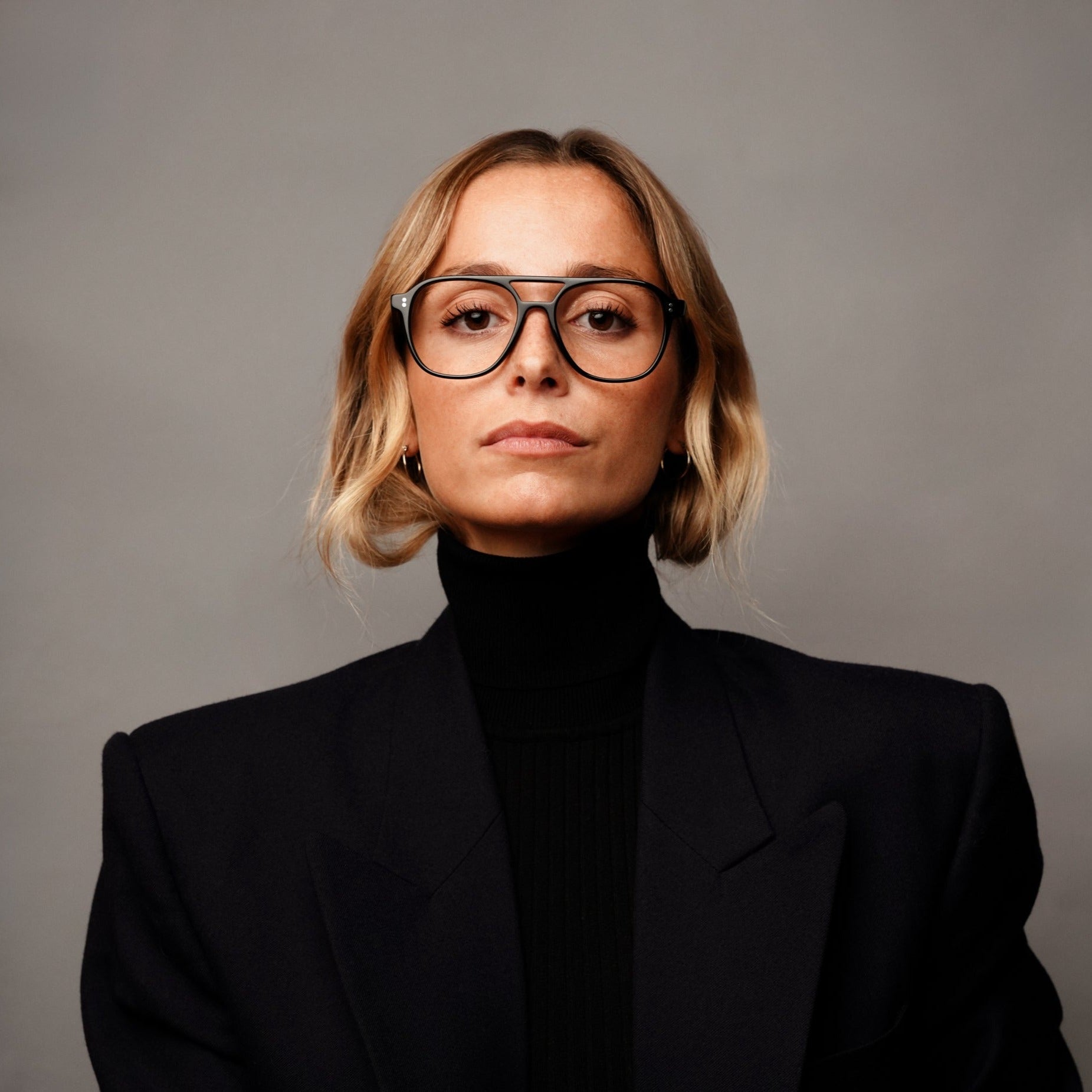 The Truman Noir — eyeglasses, Mazzucchelli 1849 acetate frame, aviator shape, in black.