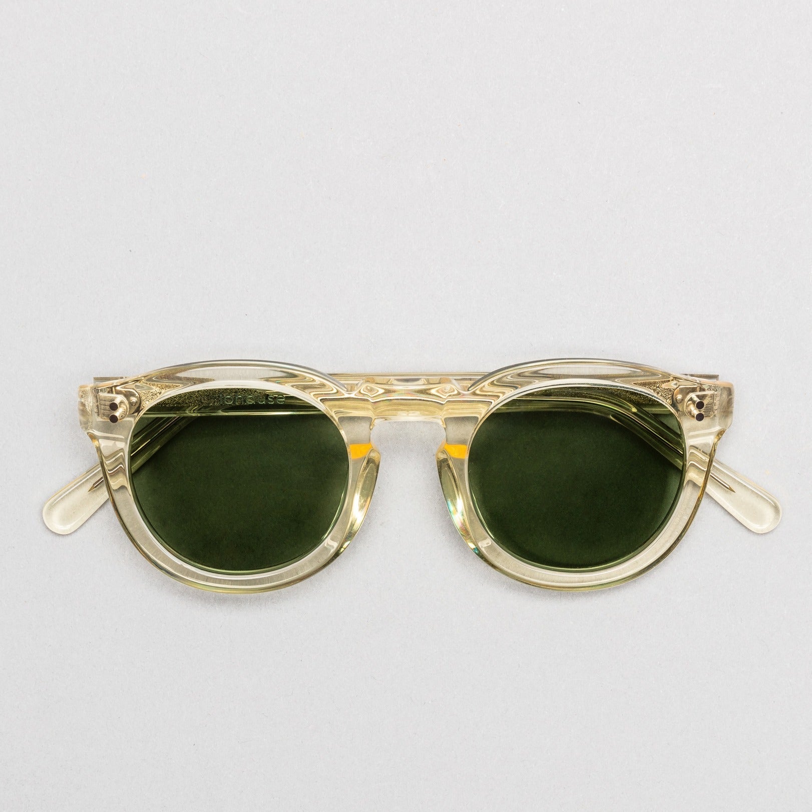 The Allen Air Sunglasses, Mazzucchelli 1849 acetate frame, round shape, in clear crystal.