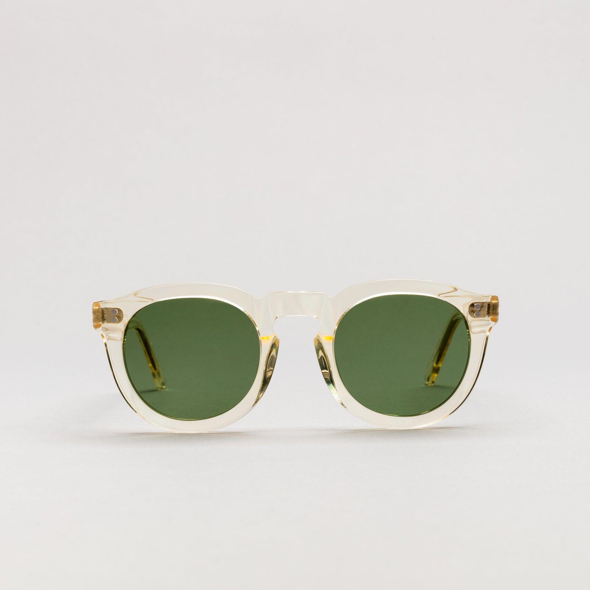 The Allen Air Sunglasses, Mazzucchelli 1849 acetate frame, round shape, in clear crystal.