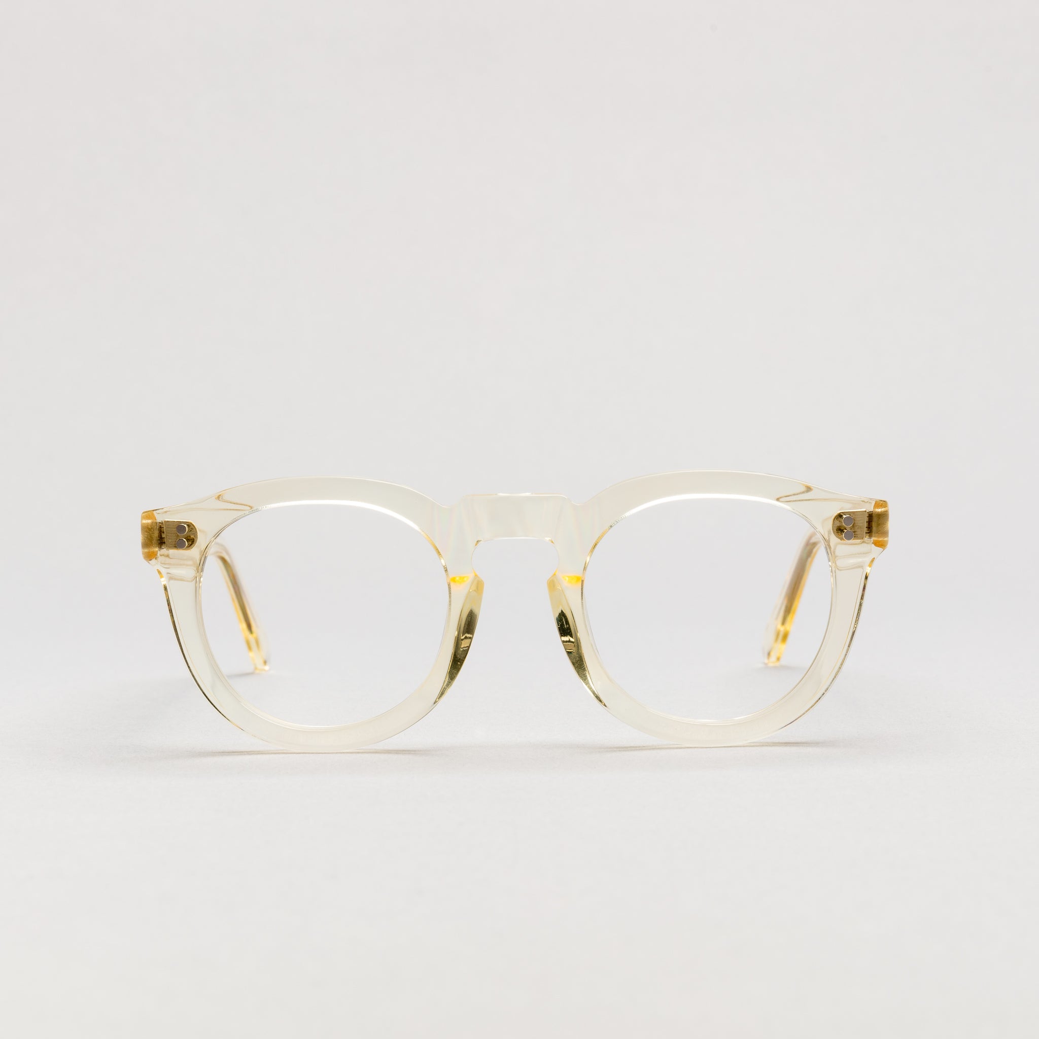 The Allen Air — eyeglasses, Mazzucchelli 1849 acetate frame, round shape, in clear crystal.