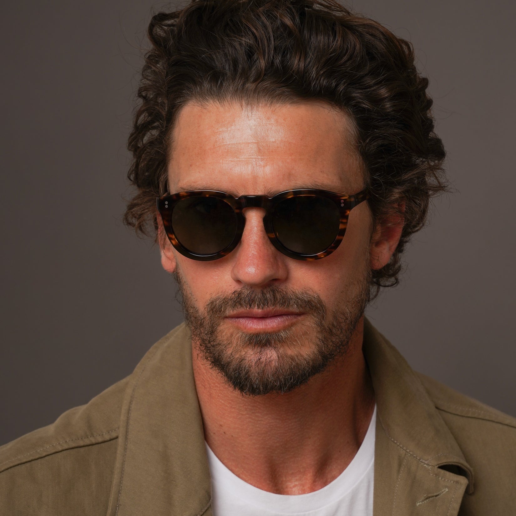 The Allen Havana Sunglasses, Mazzucchelli 1849 acetate frame, round shape, in Havana (light tortoise).