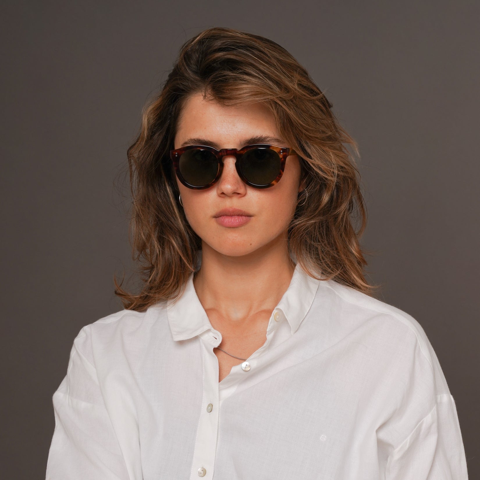 The Allen Havana Sunglasses, Mazzucchelli 1849 acetate frame, round shape, in Havana (light tortoise).