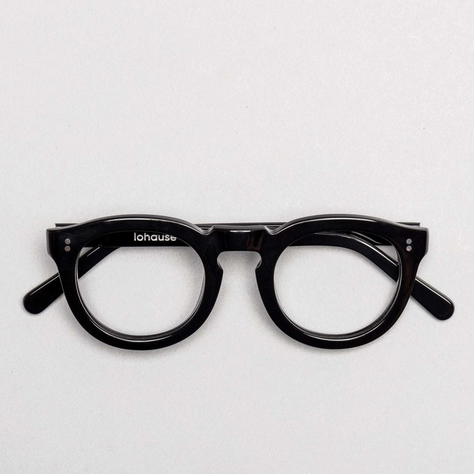 The Allen Noir — eyeglasses, Mazzucchelli 1849 acetate frame, round shape, in black.