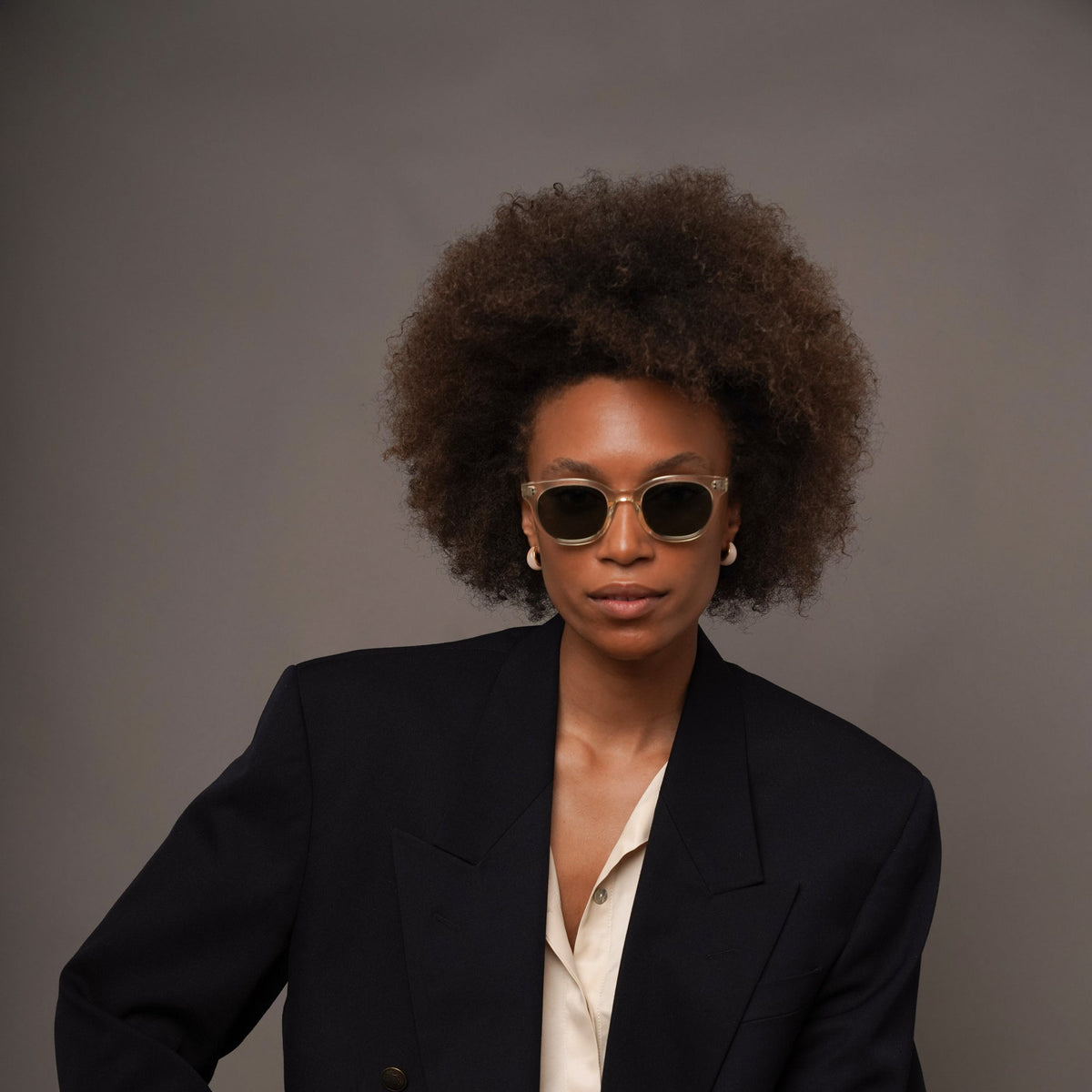 The Andy Air Sunglasses, Mazzucchelli 1849 acetate frame, round shape, in clear crystal.