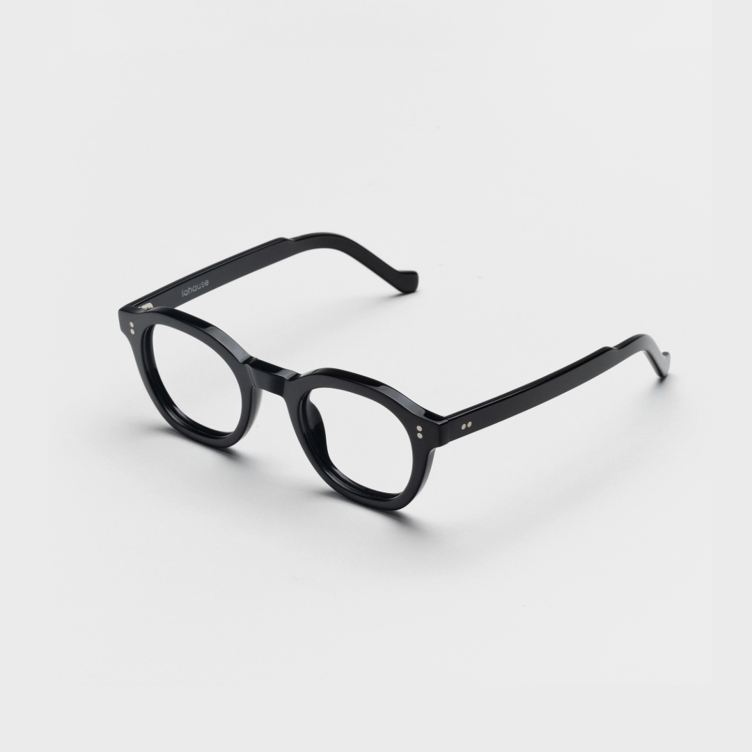The Dean Noir — eyeglasses, Mazzucchelli 1849 acetate frame, round shape, in black.