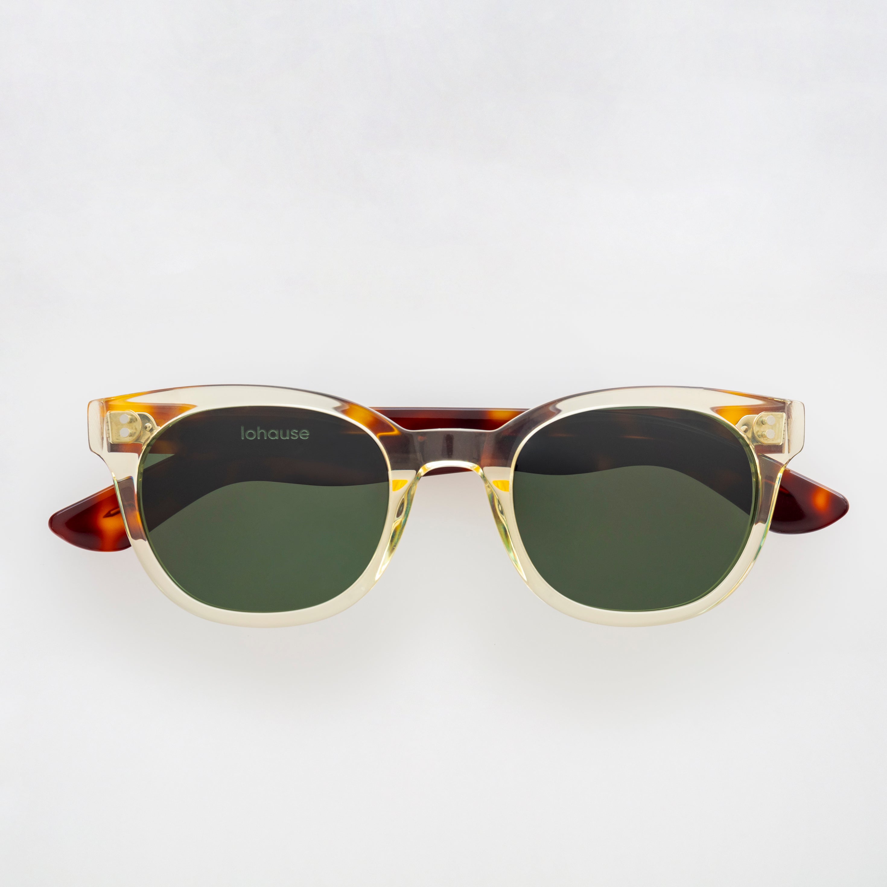 The Andy Paradox N3 Sunglasses, Mazzucchelli 1849 acetate frame, round shape, transparent and tortoise.