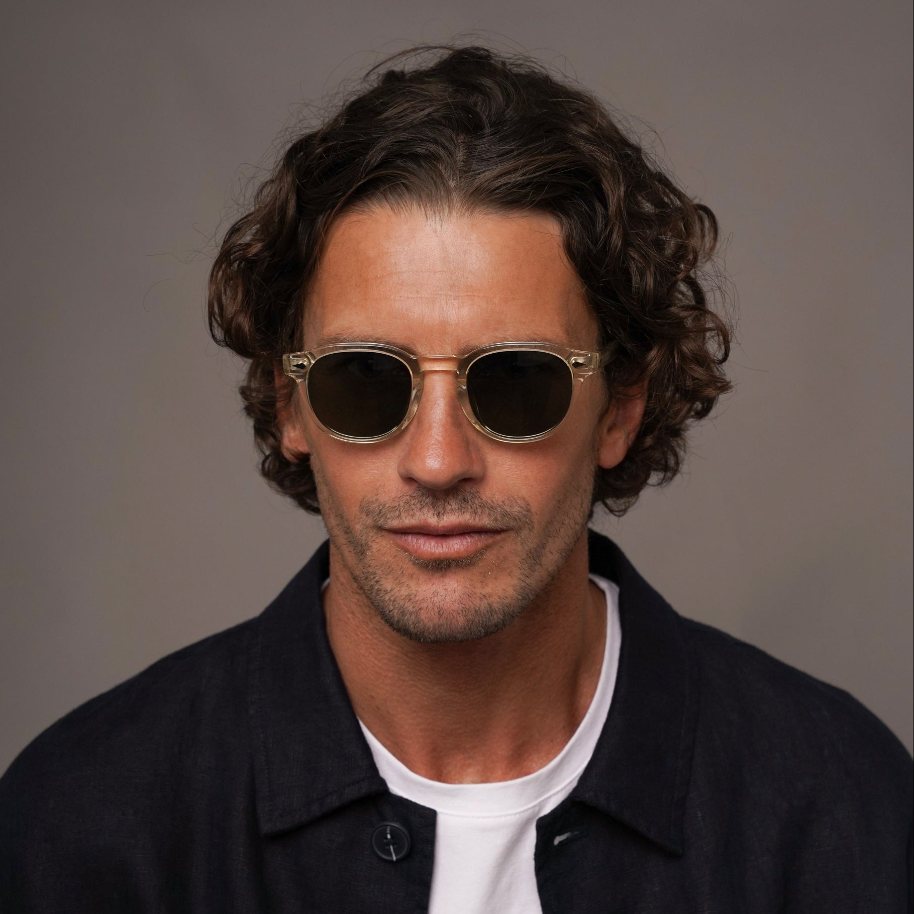 The Basquiat Air Sunglasses, Mazzucchelli 1849 acetate frame, rounded square shape, in clear crystal.