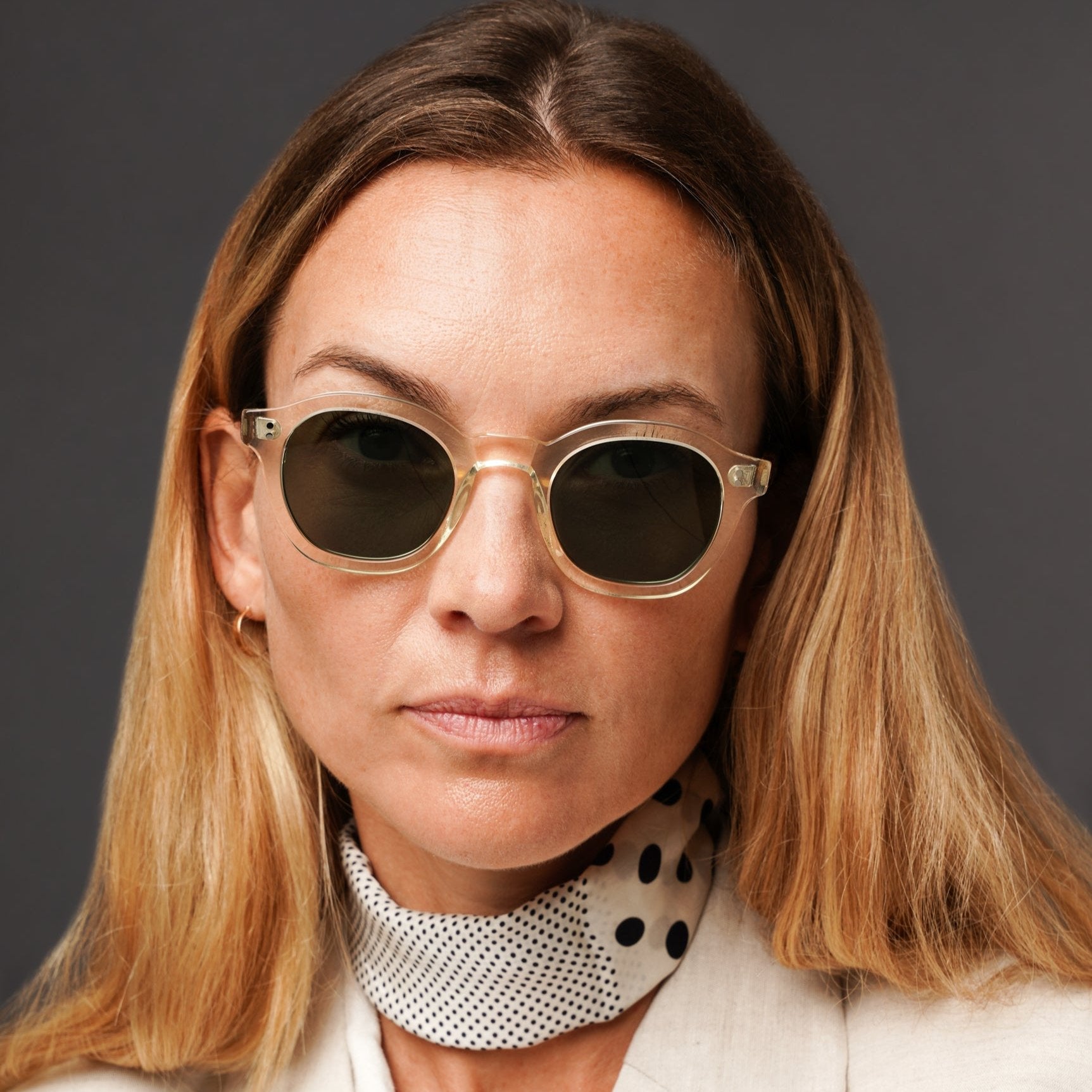 The Dean Air Sunglasses —  Mazzucchelli 1849 acetate frame, round shape, in clear crystal.