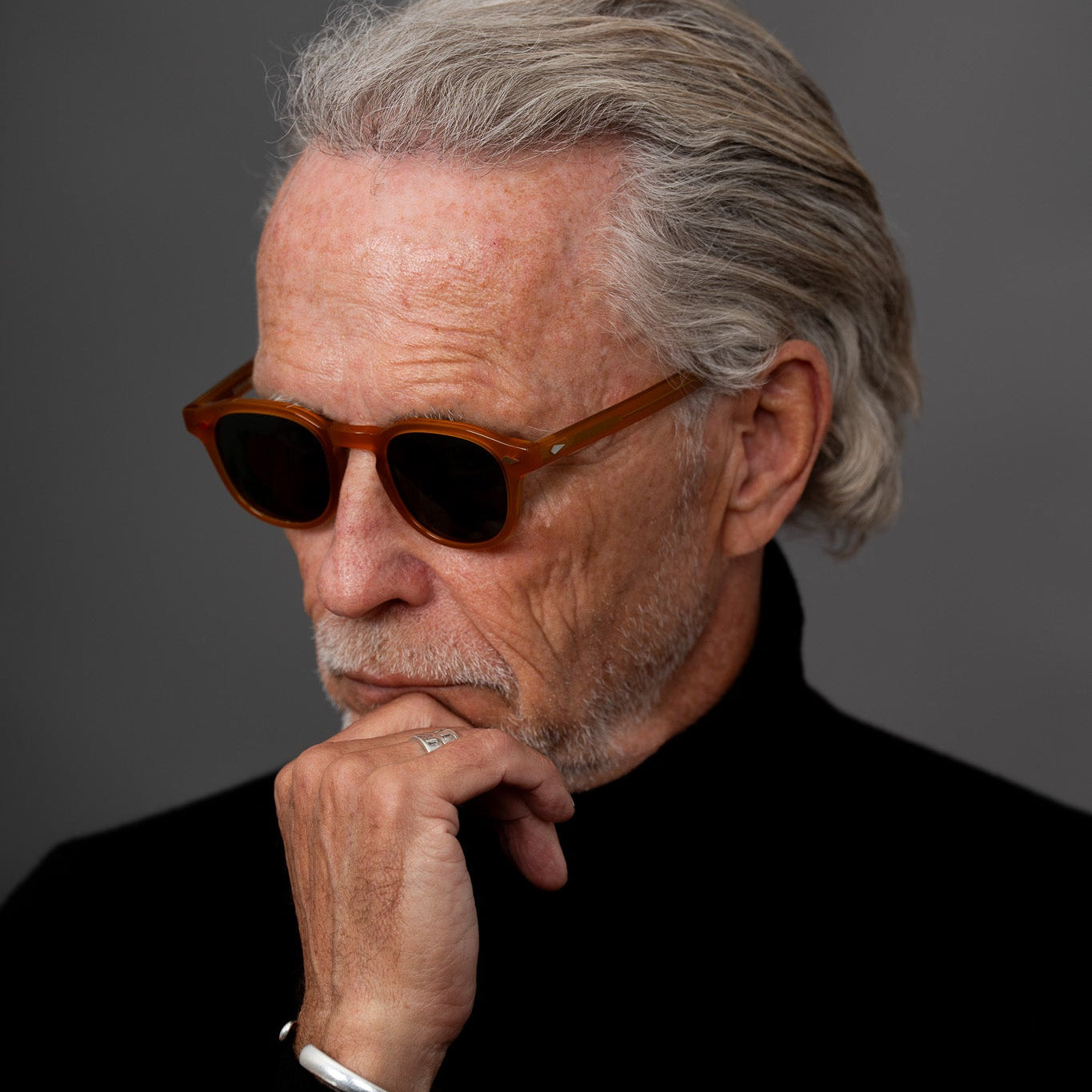 The Basquiat Amber Sunglasses, Mazzucchelli 1849 acetate frame, rounded square shape, in amber.
