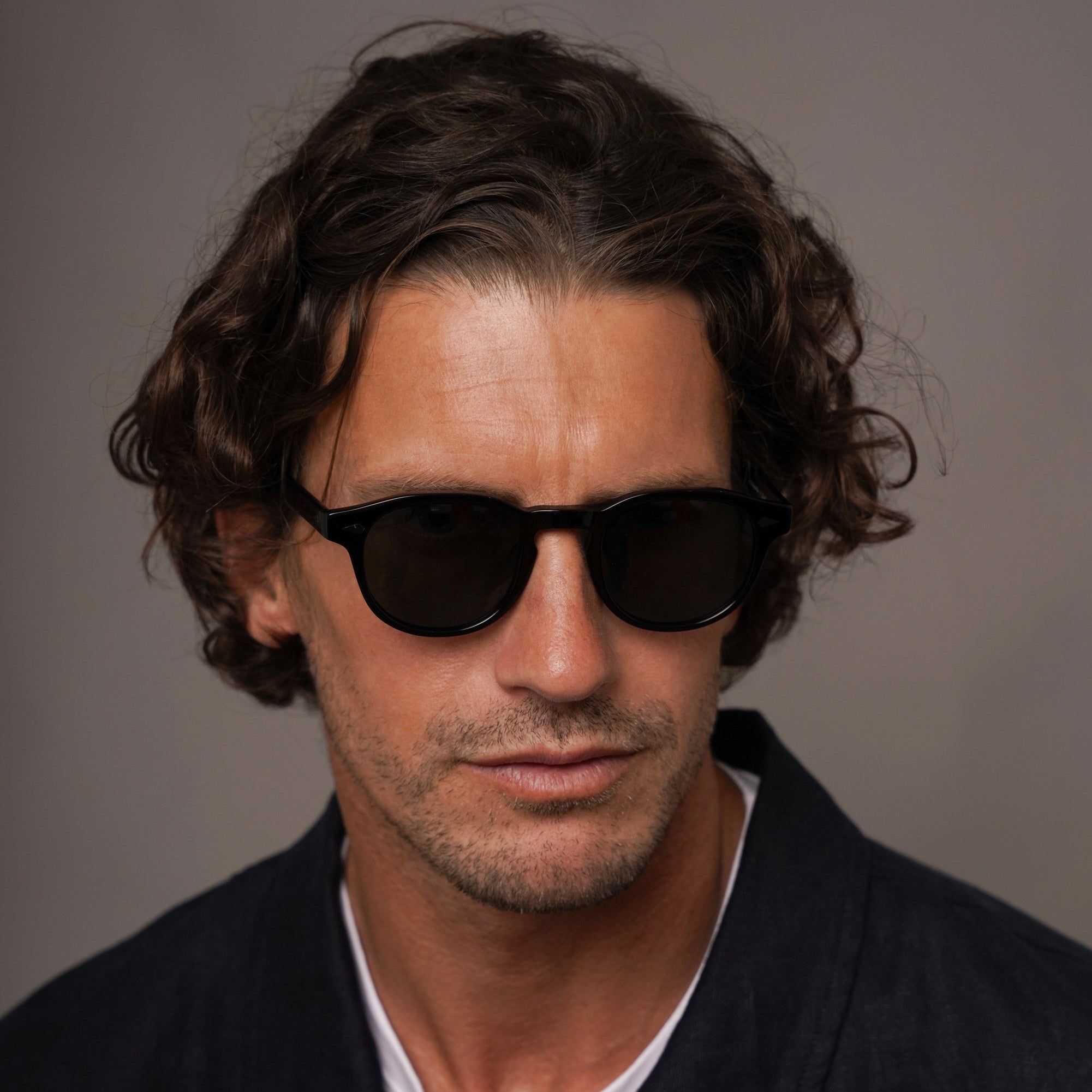 The Basquiat Noir Sunglasses, Mazzucchelli 1849 acetate frame, rounded square shape, in black.