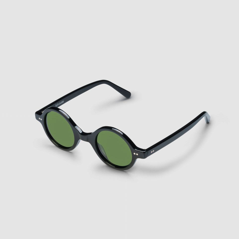 The Corbusier Noir Sunglasses , Mazzucchelli 1849 acetate frame, round shape, in black.