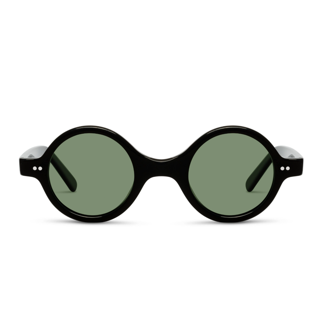 The Corbusier Noir Sunglasses , Mazzucchelli 1849 acetate frame, round shape, in black.