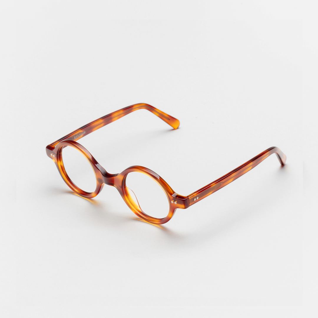 The Corbusier Scotch — eyeglasses, Mazzucchelli 1849 acetate frame, round shape, in whisky amber.
