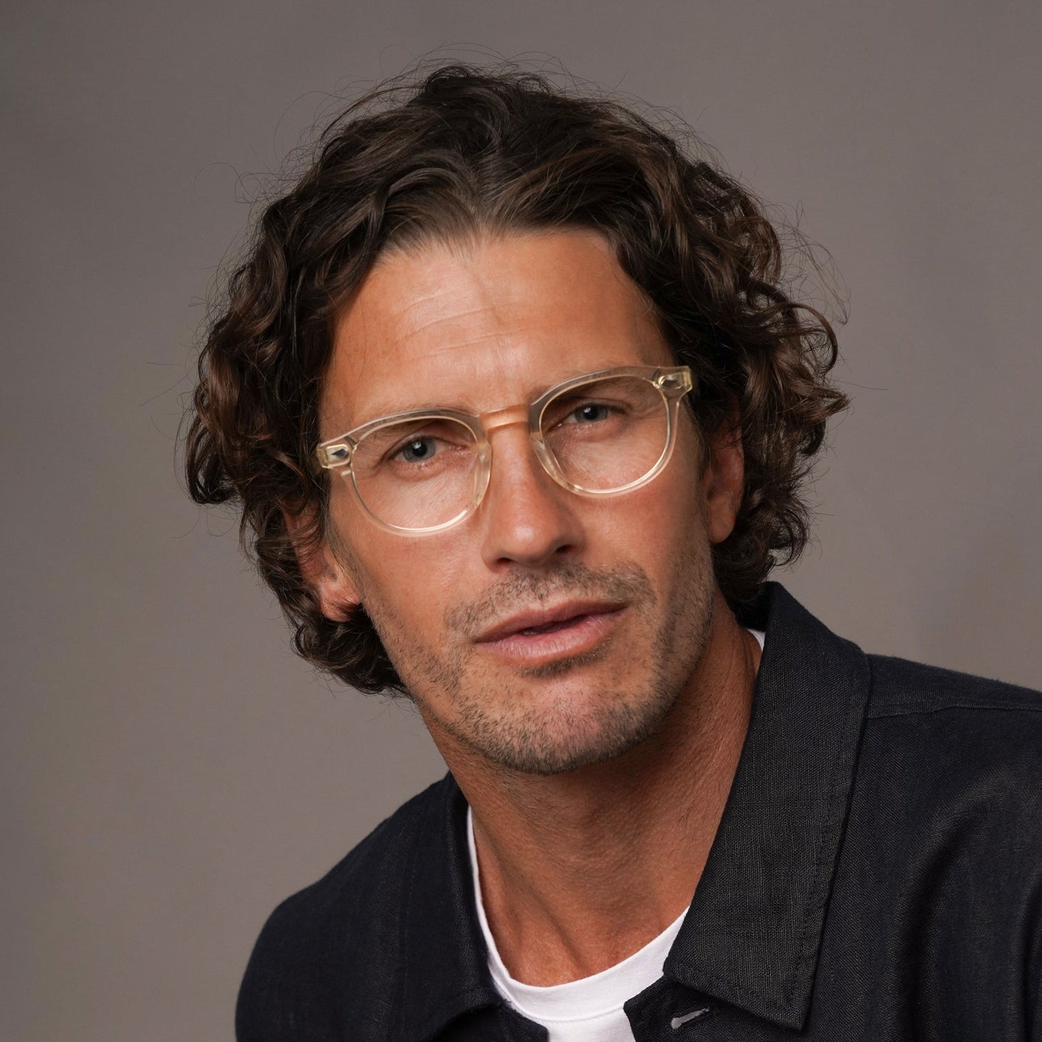 The Basquiat Air — eyeglasses, Mazzucchelli 1849 acetate frame, rounded square shape, in clear crystal.