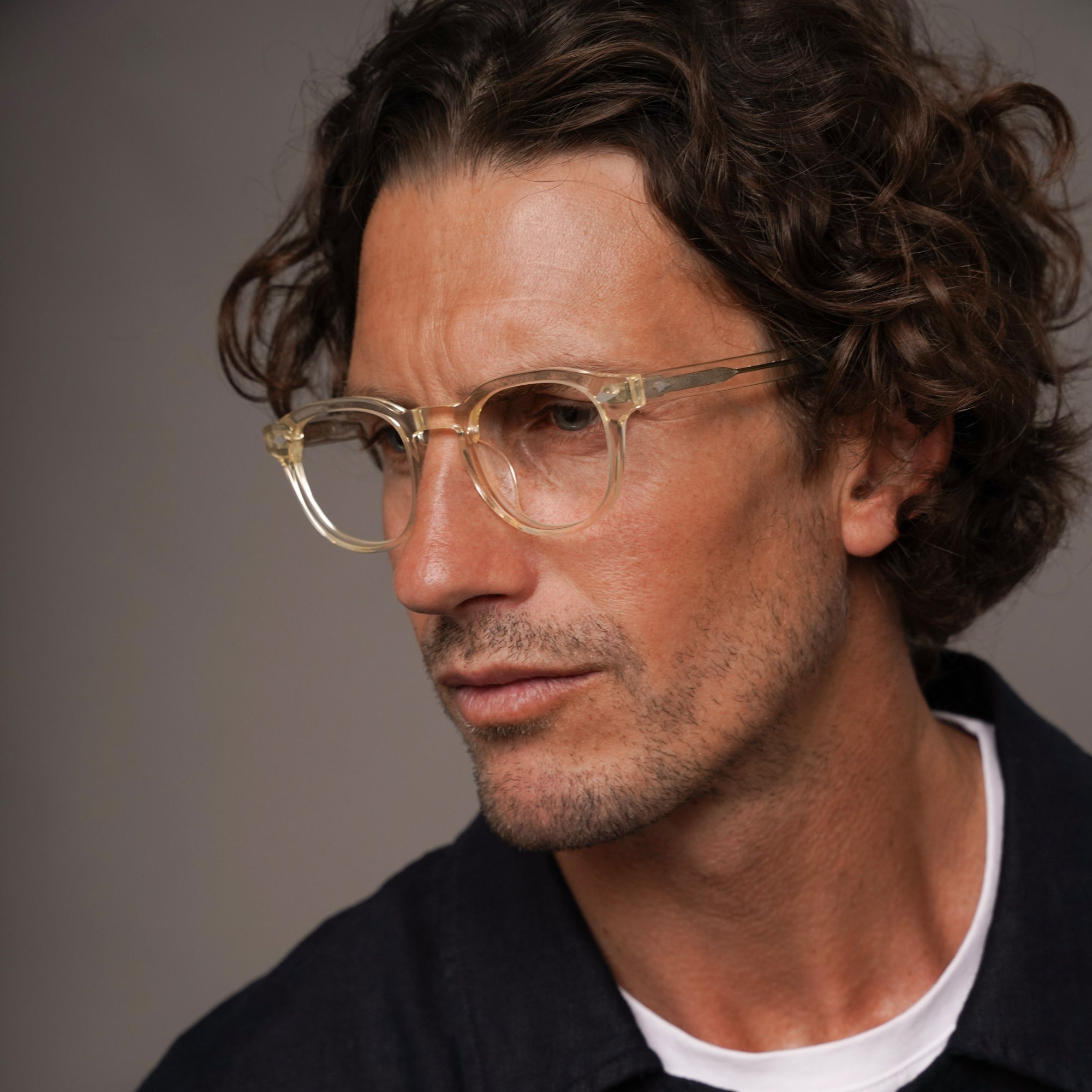 The Basquiat Air — eyeglasses, Mazzucchelli 1849 acetate frame, rounded square shape, in clear crystal.