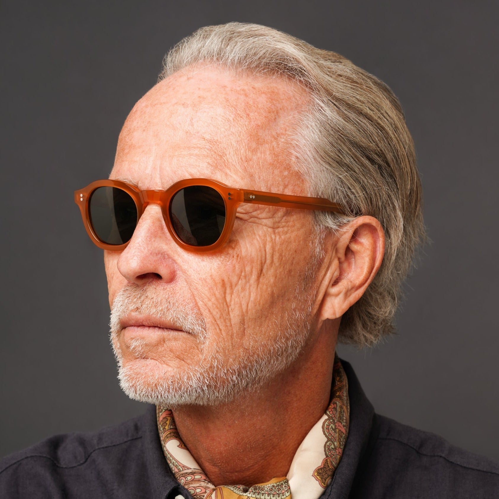 The Dean Amber Sunglasses, Mazzucchelli 1849 acetate frame, round shape, in amber.