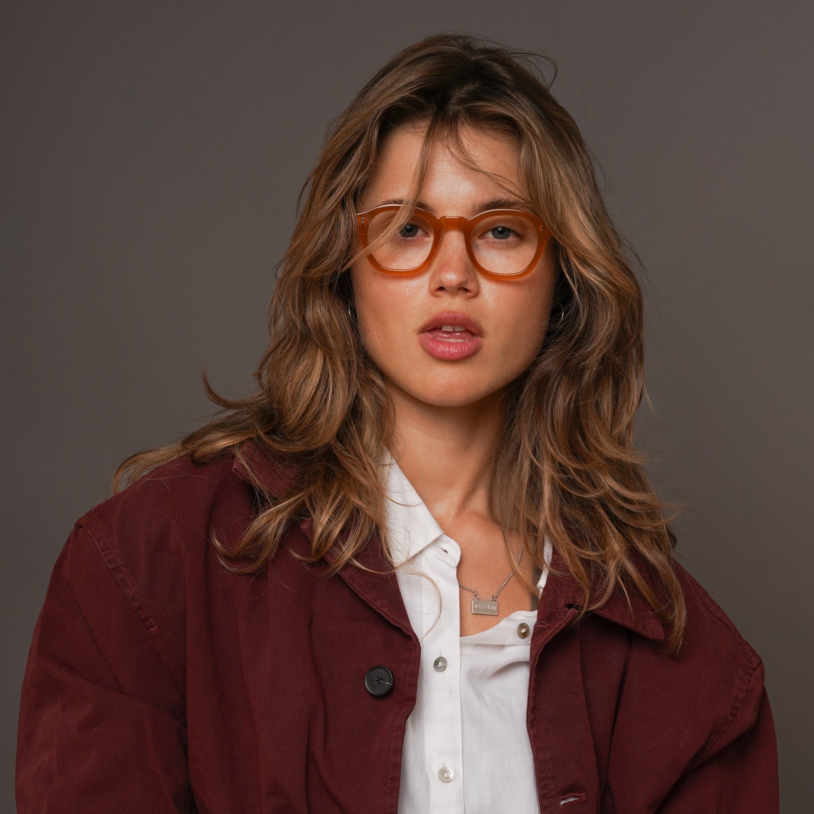 The Dean Amber — eyeglasses, Mazzucchelli 1849 acetate frame, round shape, in amber.