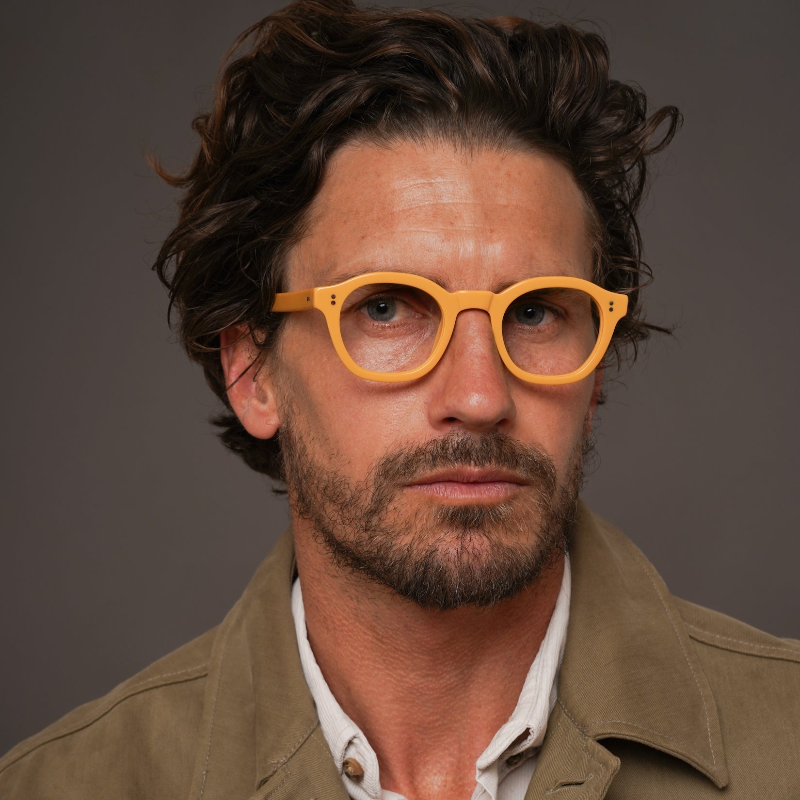 The Dean Amberfort — eyeglasses, Mazzucchelli 1849 acetate frame, round shape, in deep amber.