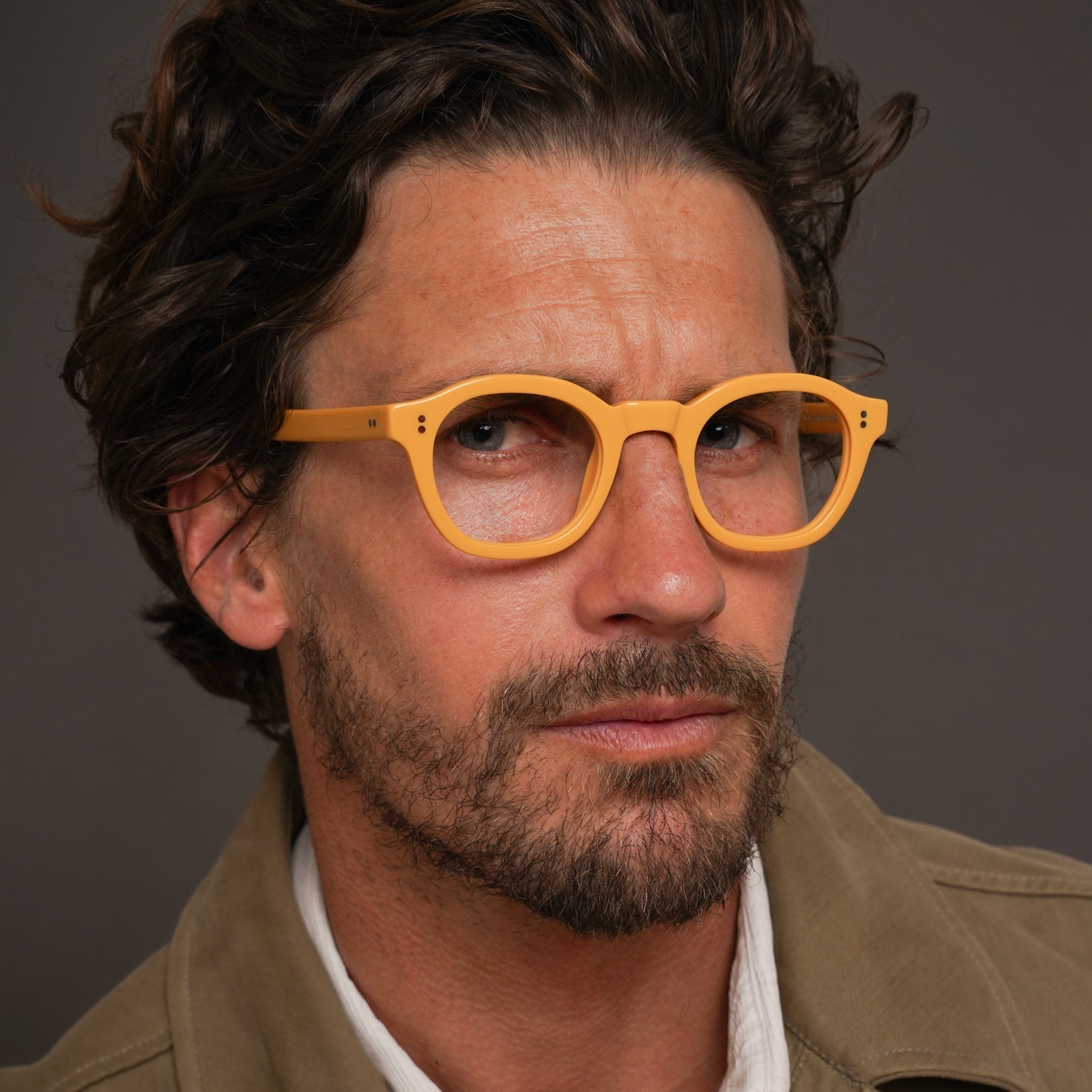 The Dean Amberfort — eyeglasses, Mazzucchelli 1849 acetate frame, round shape, in deep amber.