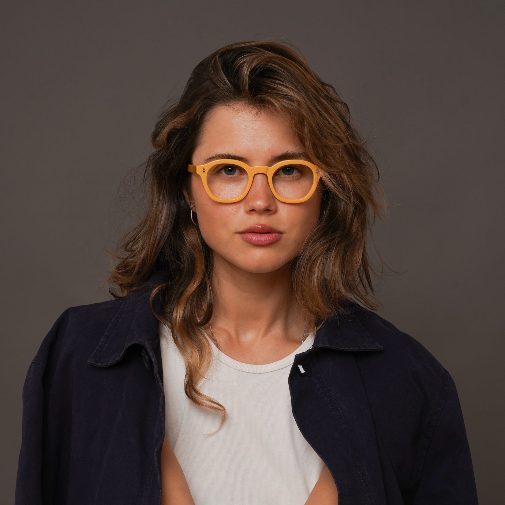 The Dean Amberfort — eyeglasses, Mazzucchelli 1849 acetate frame, round shape, in deep amber.