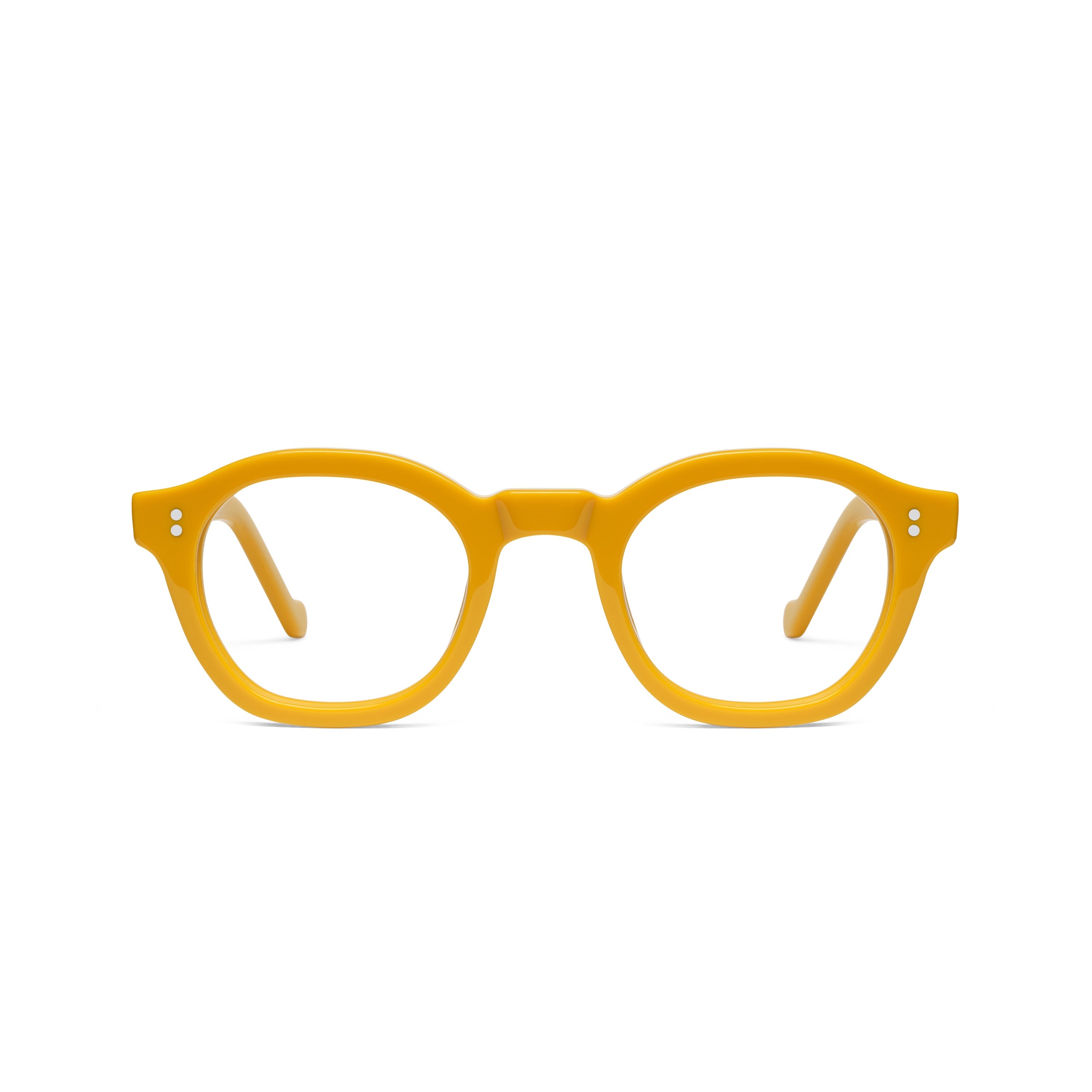 The Dean Amberfort — eyeglasses, Mazzucchelli 1849 acetate frame, round shape, in deep amber.