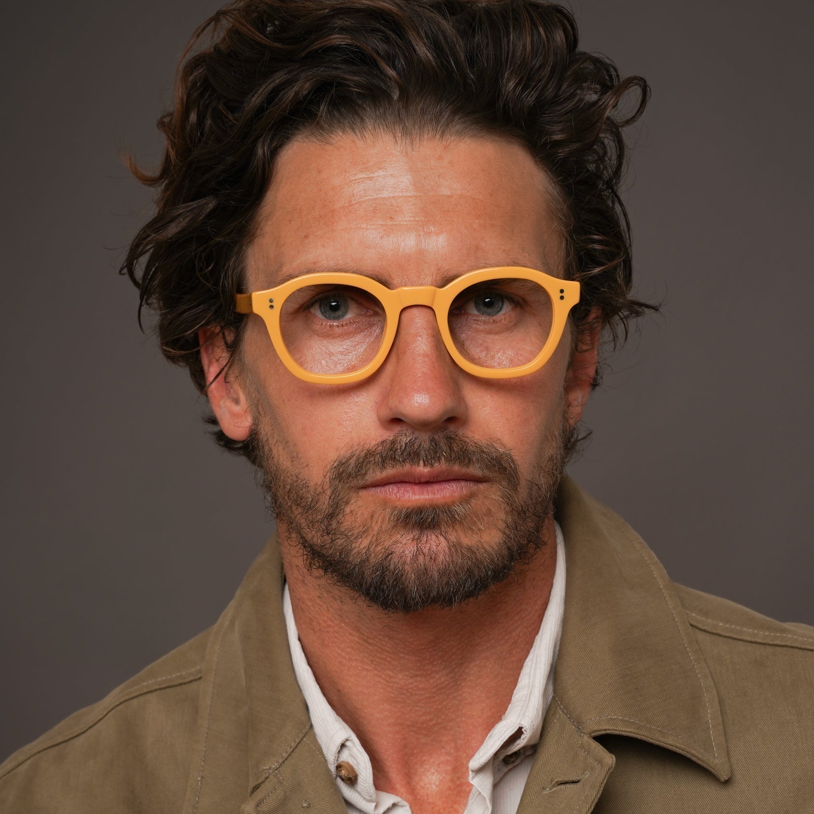 The Dean Amberfort — eyeglasses, Mazzucchelli 1849 acetate frame, round shape, in deep amber.