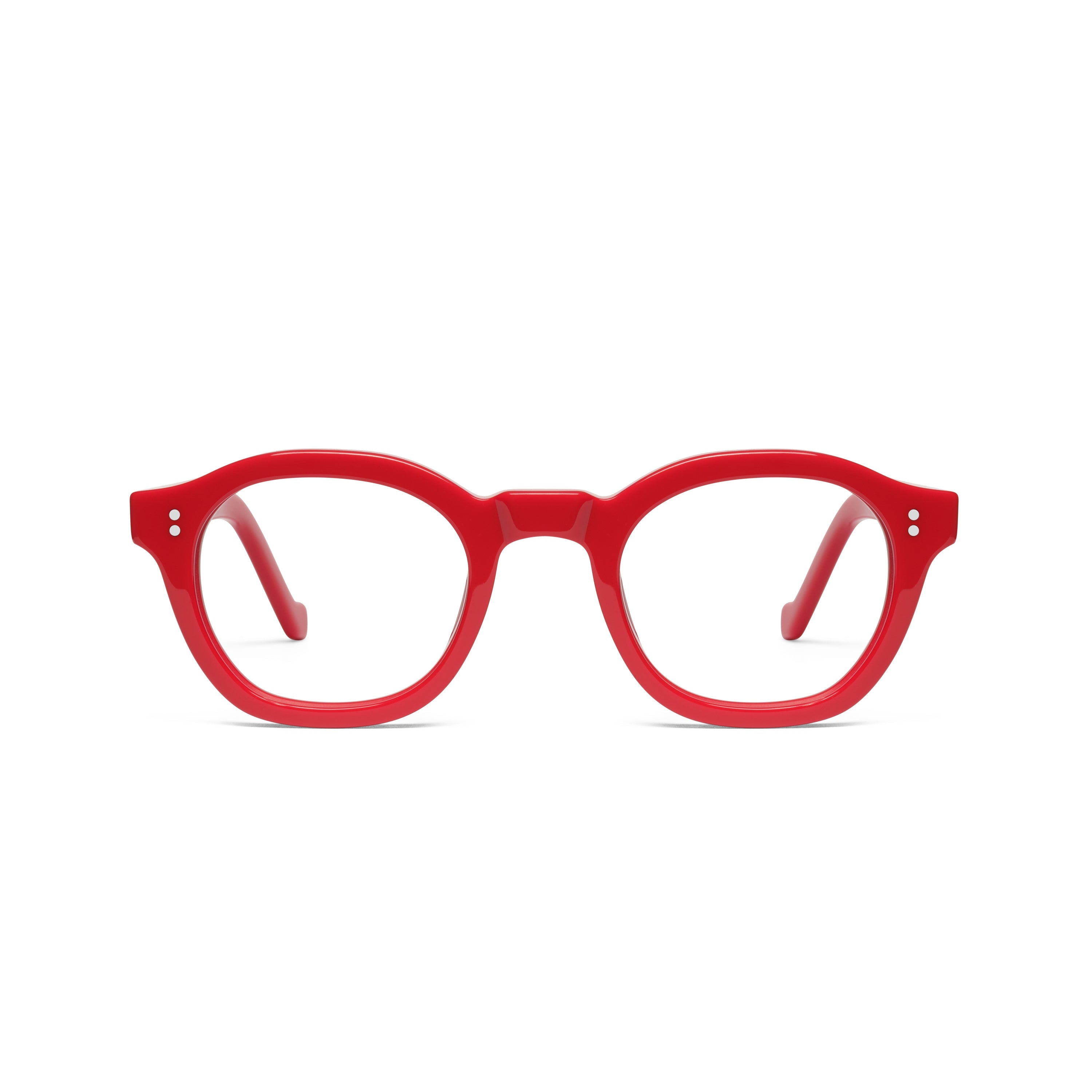 The Dean Carmine — eyeglasses, Mazzucchelli 1849 acetate frame, round shape, in carmine.