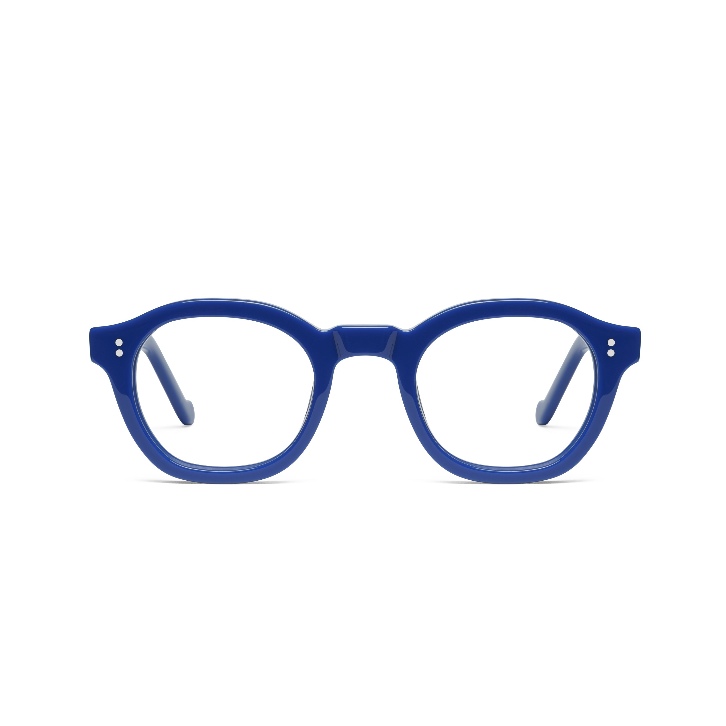 The Dean Majorelle — eyeglasses, Mazzucchelli 1849 acetate frame, round shape, in Majorelle blue.