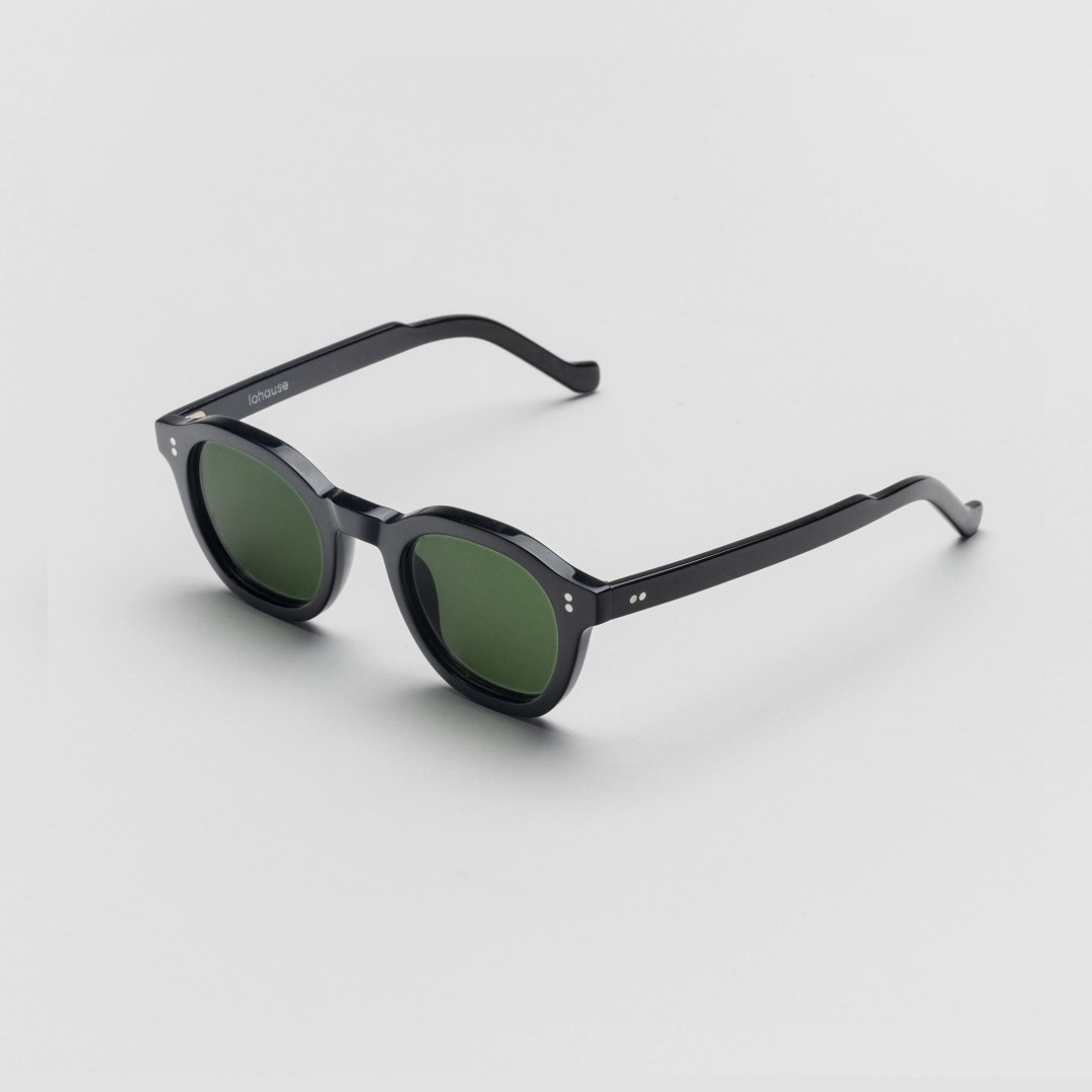 The Dean Noir Sunglasses , Mazzucchelli 1849 acetate frame, round shape, in black.