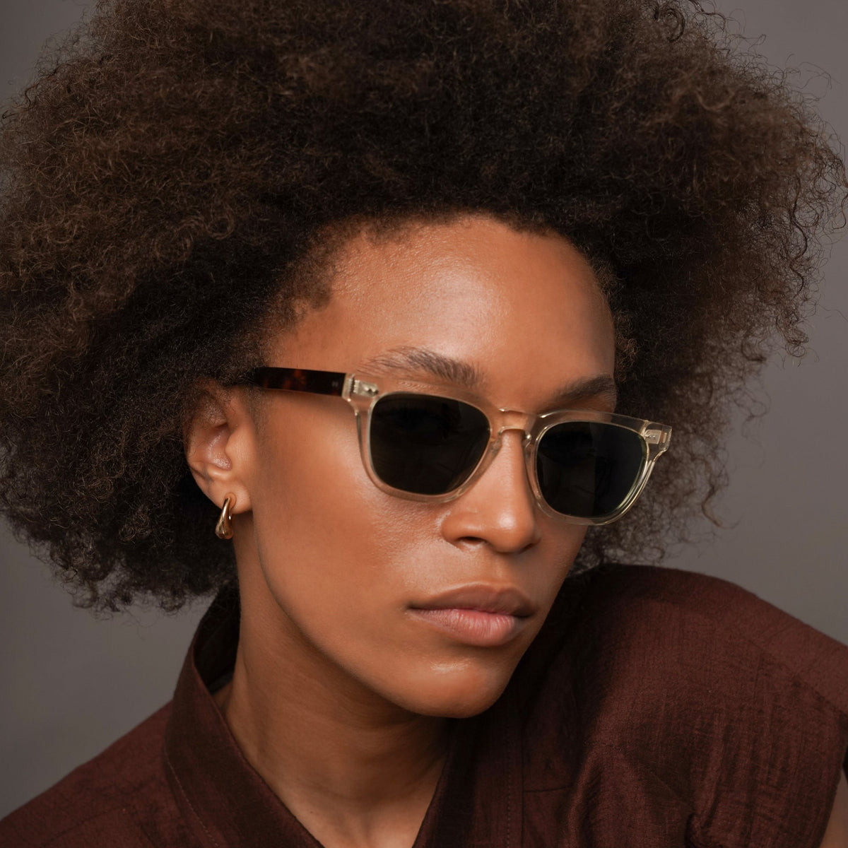 The Dylan N1 Sunglasses, Mazzucchelli 1849 acetate frame, round shape, in transparent and tortoise.