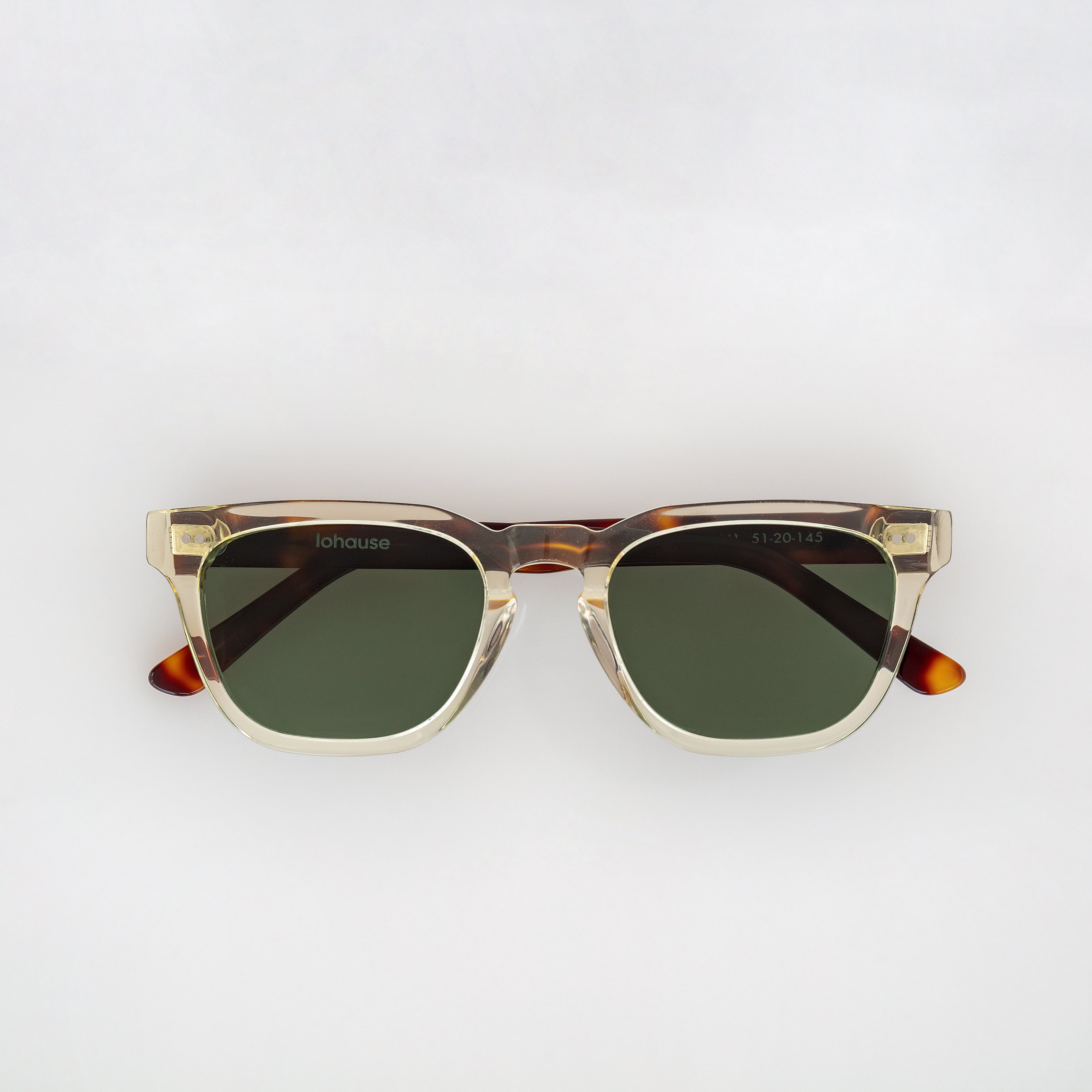 The Dylan N1 Sunglasses, Mazzucchelli 1849 acetate frame, round shape, in transparent and tortoise.