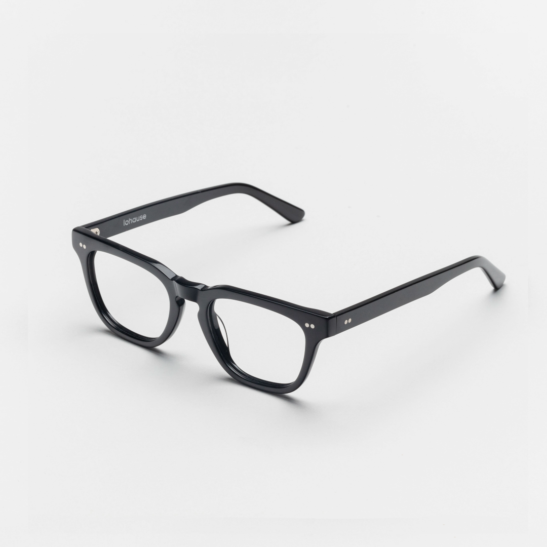 The Dylan Noir — eyeglasses, Mazzucchelli 1849 acetate frame, round shape, in black.