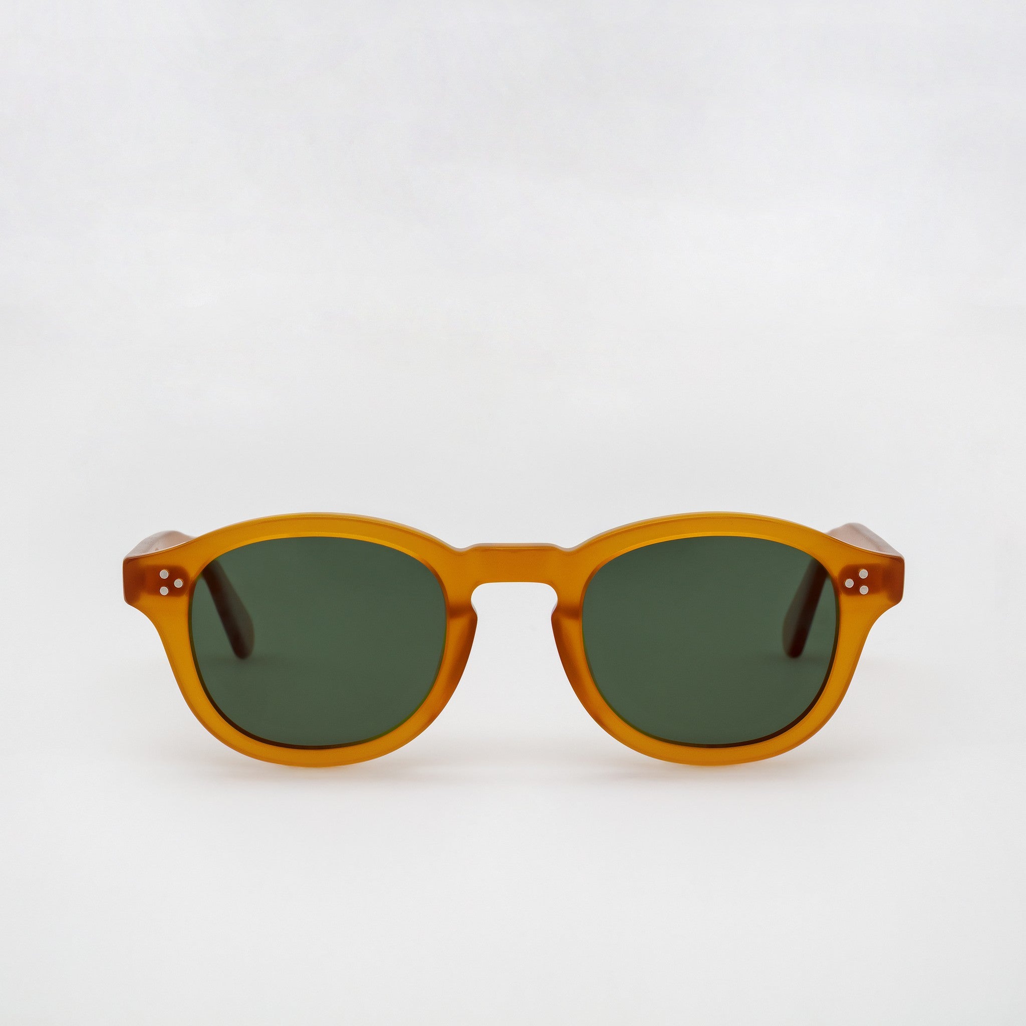 The Evans Amber Sunglasses, Mazzucchelli 1849 acetate frame, round shape, in amber.