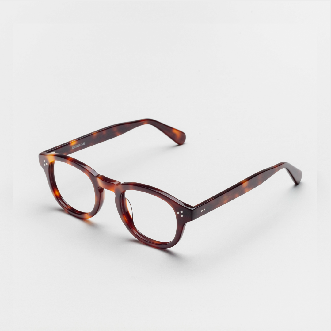 The Evans Tortoise — eyeglasses, Mazzucchelli 1849 acetate frame, round shape, in tortoise.