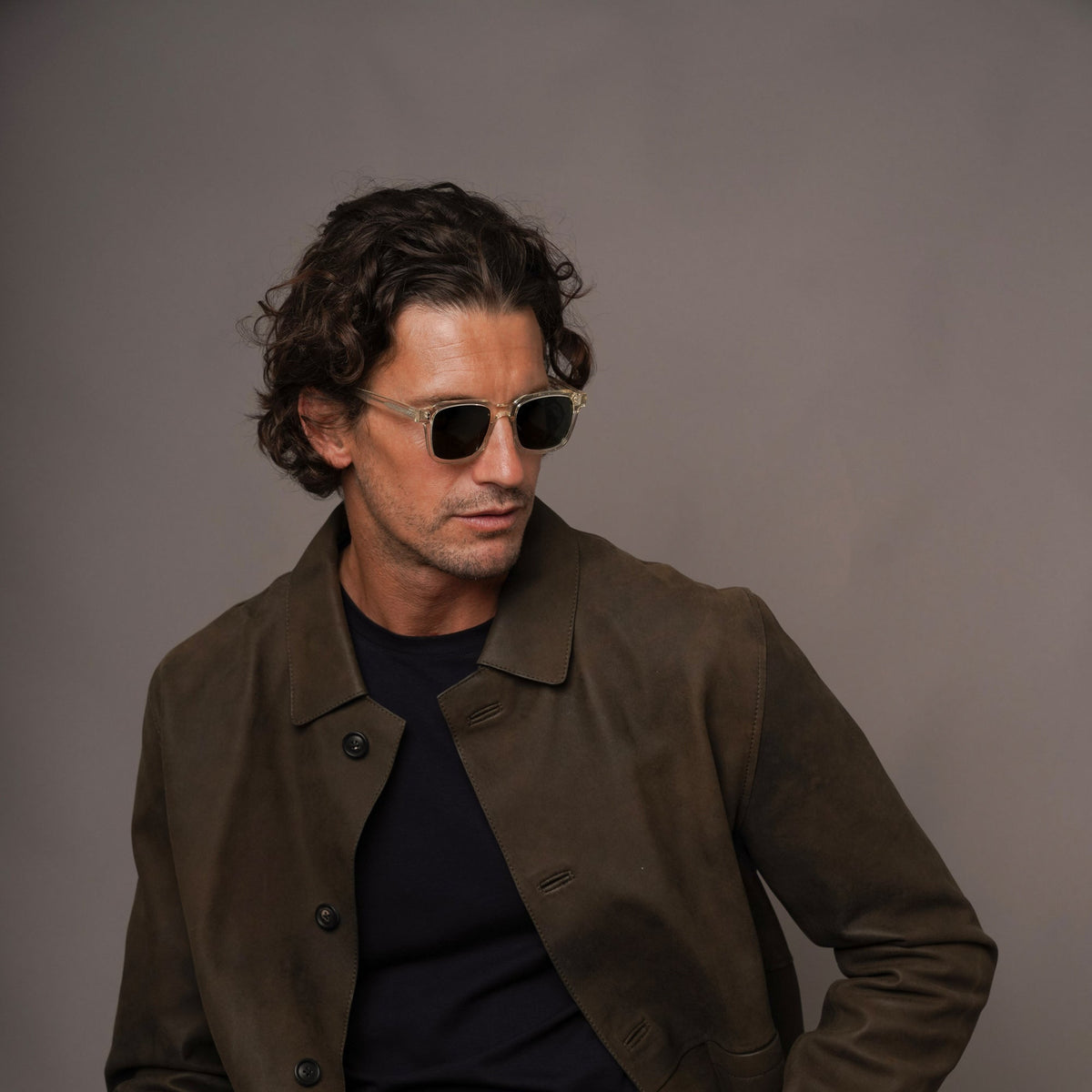 The Hoffman Air Sunglasses, Mazzucchelli 1849 acetate frame, square shape, in clear crystal.