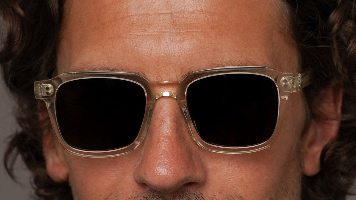 The Hoffman Air Sunglasses, Mazzucchelli 1849 acetate frame, square shape, in clear crystal.