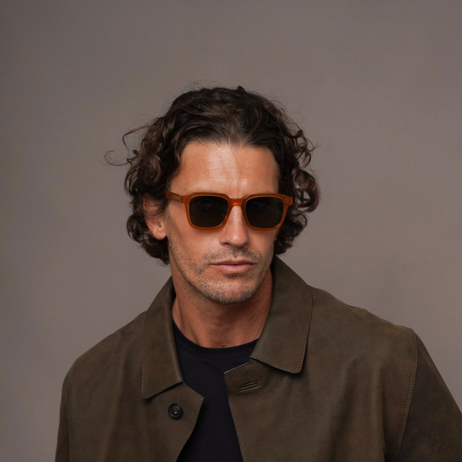The Hoffman Amber Sunglasses, Mazzucchelli 1849 acetate frame, square shape, in black.