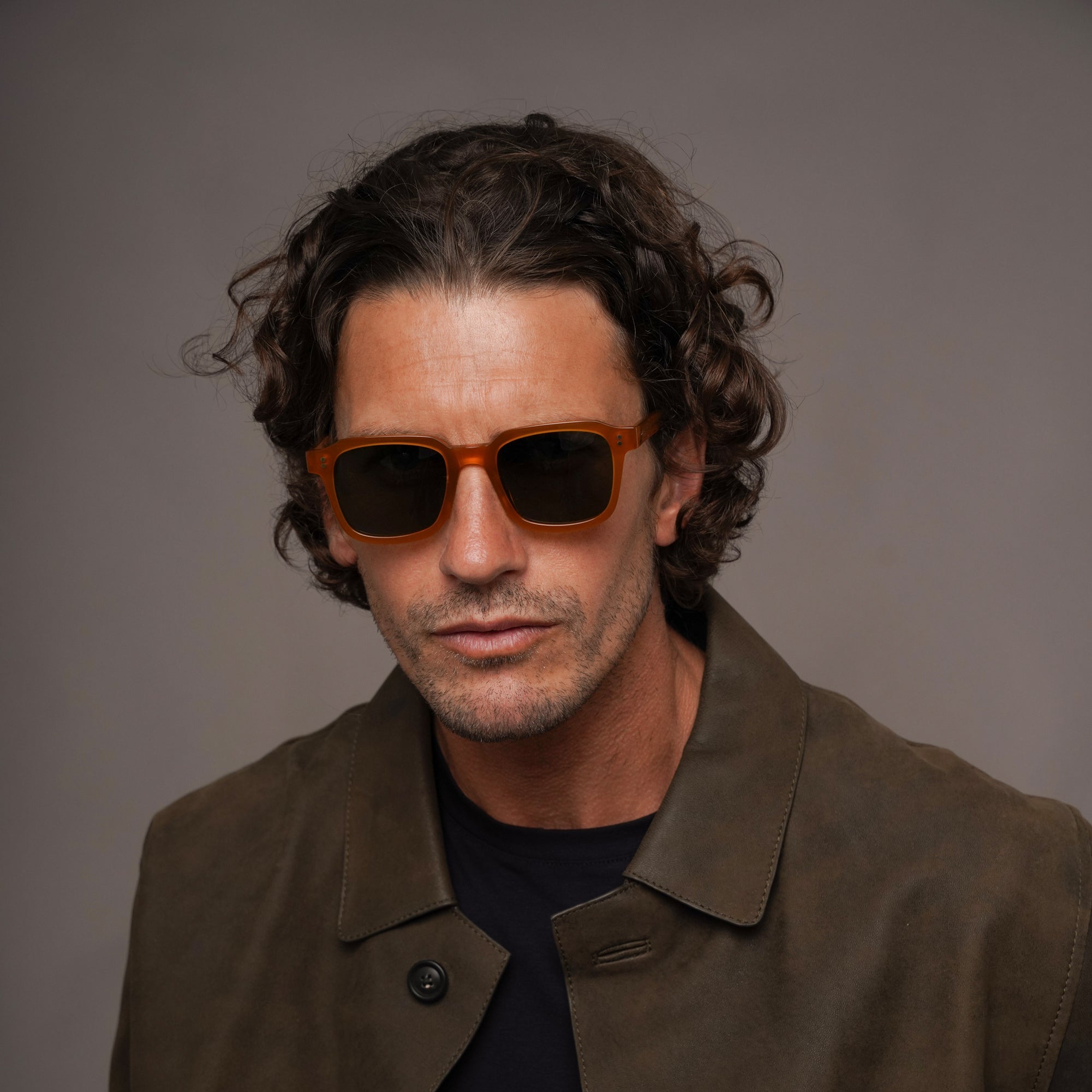 The Hoffman Amber Sunglasses, Mazzucchelli 1849 acetate frame, square shape, in black.