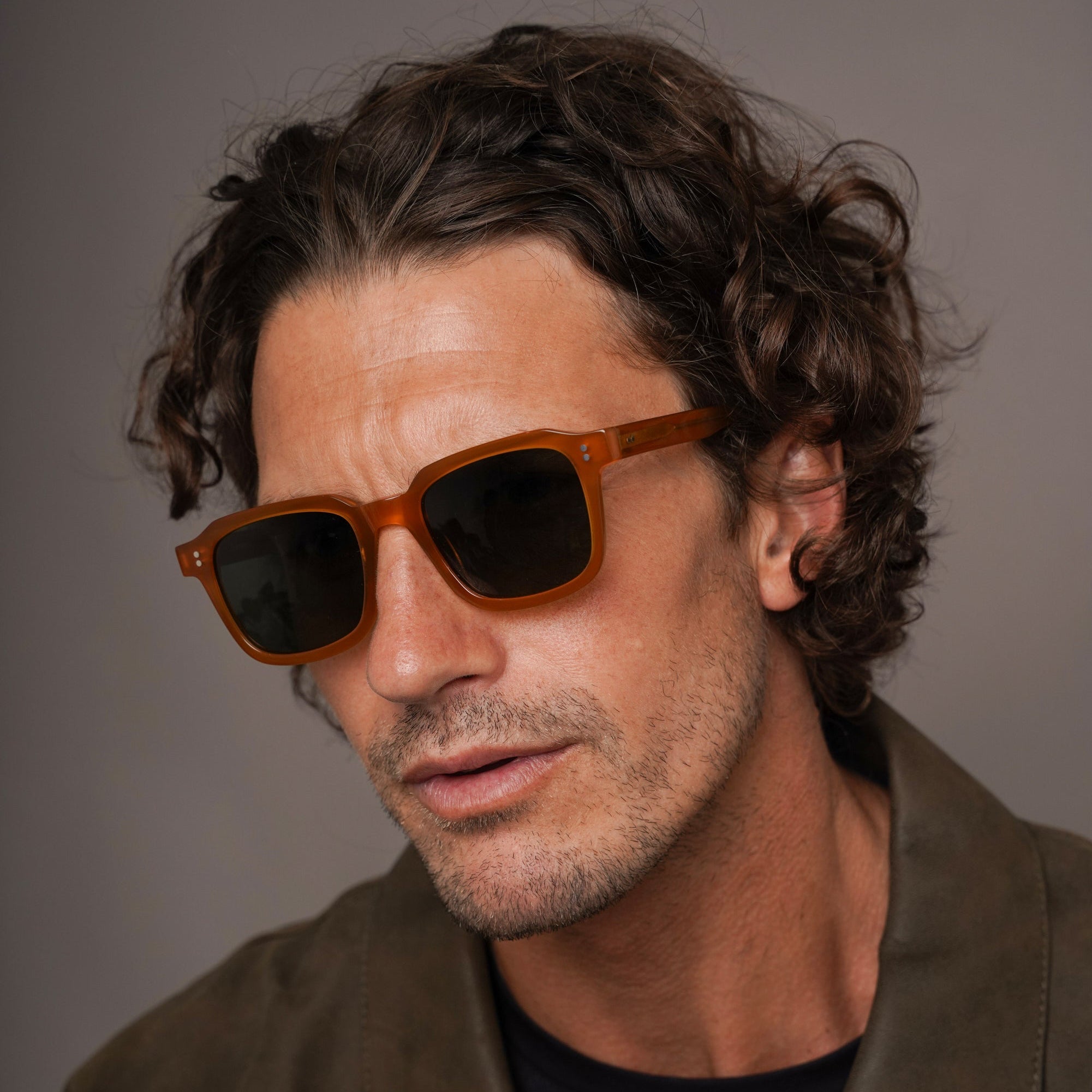 The Hoffman Amber Sunglasses, Mazzucchelli 1849 acetate frame, square shape, in black.