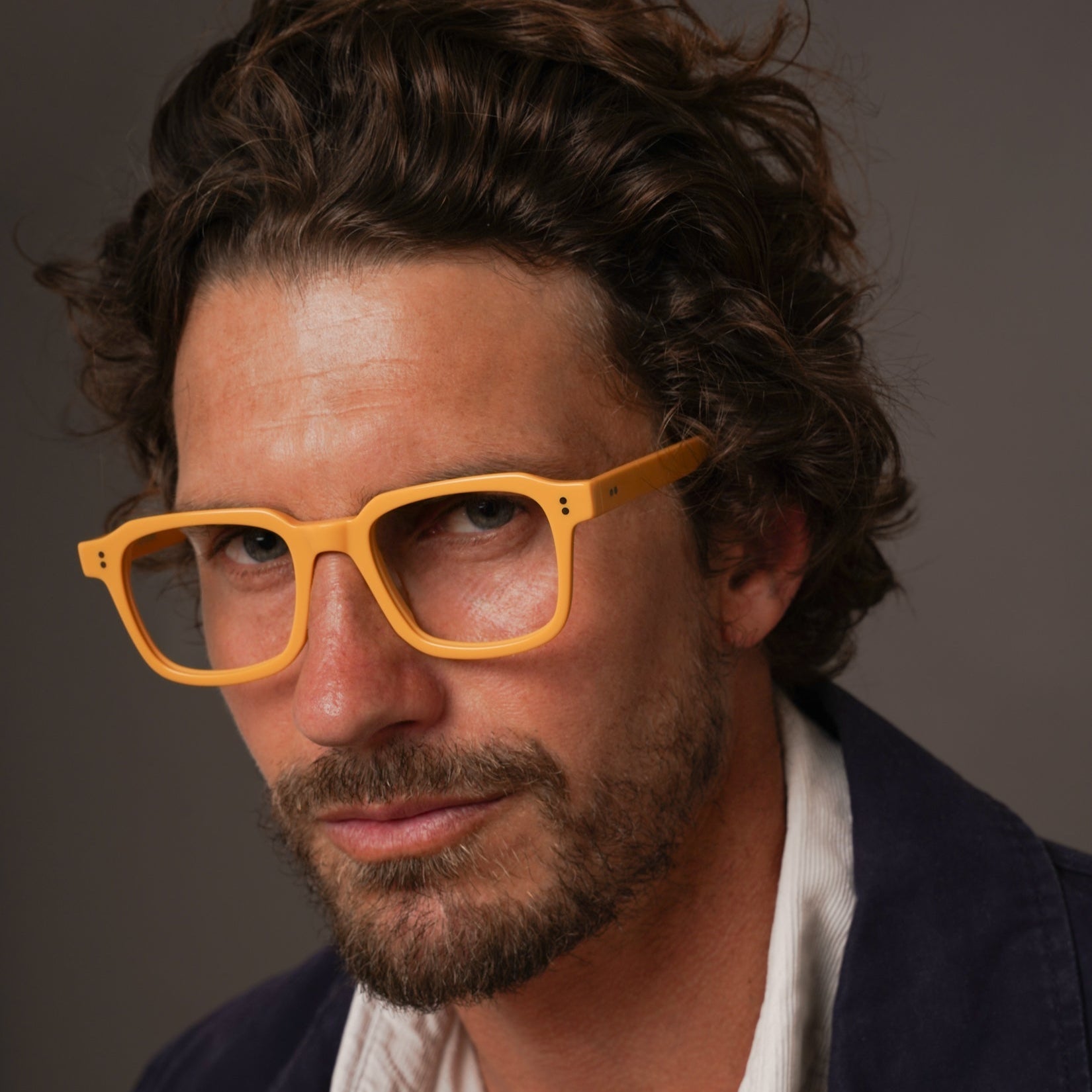 The Hoffman Amberfort — eyeglasses, Mazzucchelli 1849 acetate frame, square shape, in deep amber.