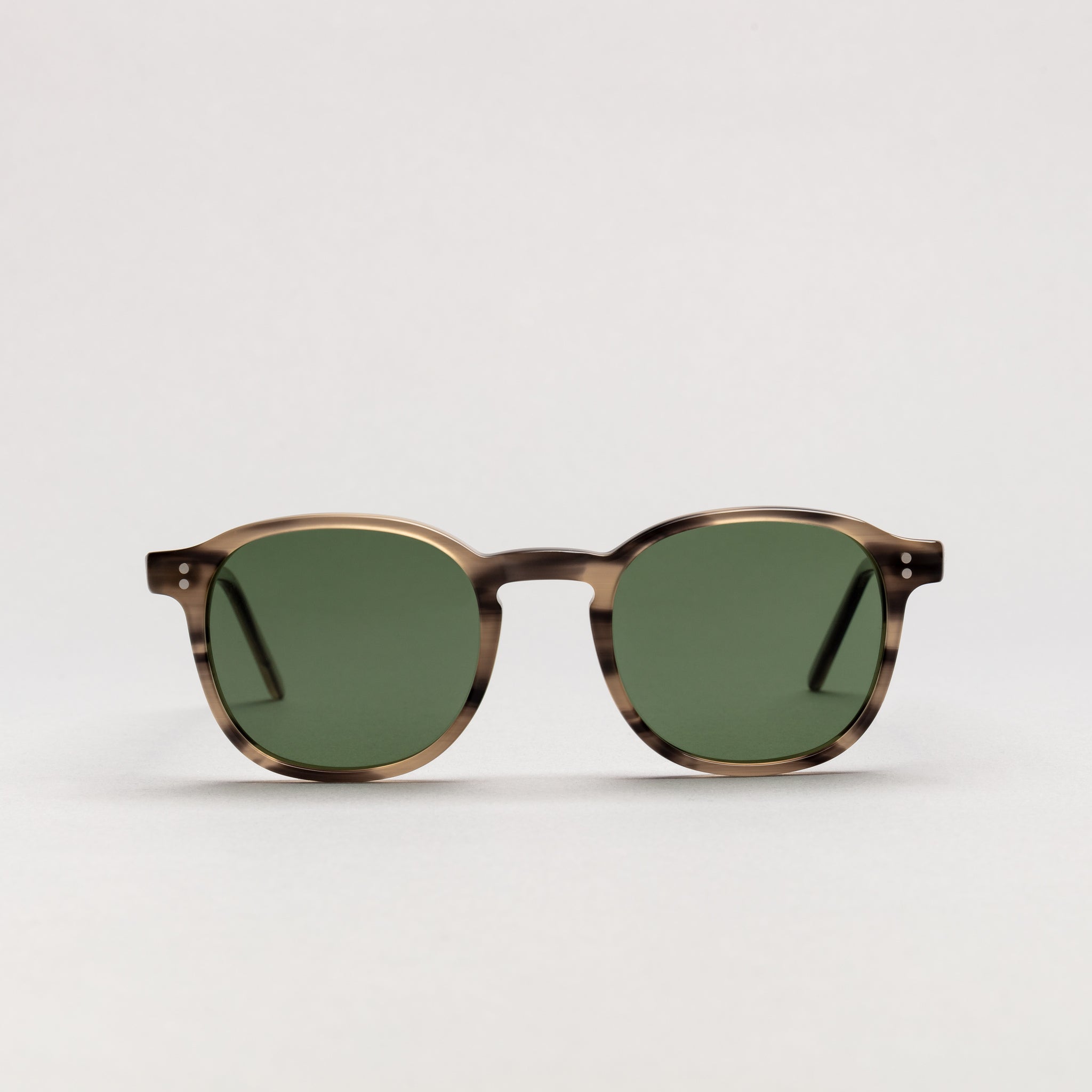 The Marshall Olive Sunglasses, Mazzucchelli 1849 acetate frame, round shape, in olive green.