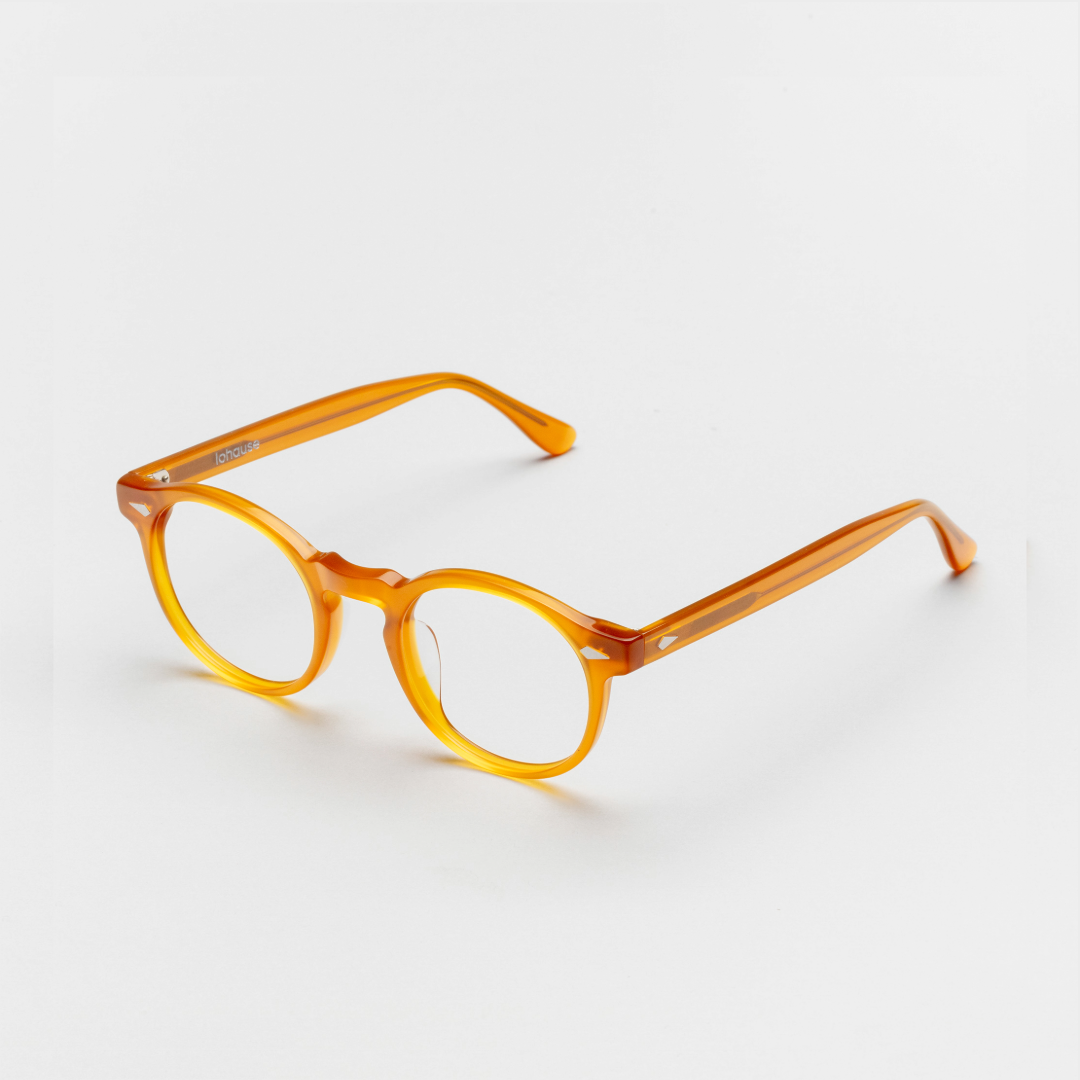 The Picasso Amber — eyeglasses, Mazzucchelli 1849 acetate frame, round shape, in amber.