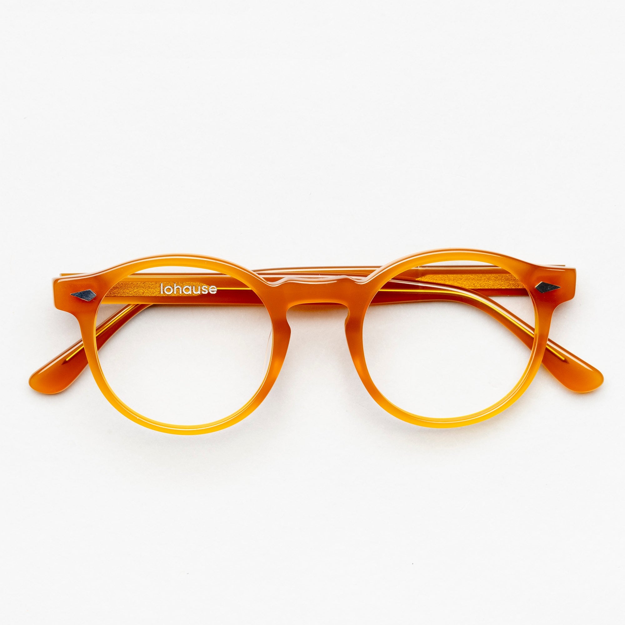 The Picasso Amber — eyeglasses, Mazzucchelli 1849 acetate frame, round shape, in amber.