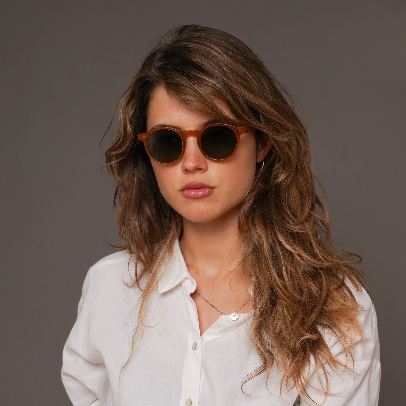 The Picasso Amber Sunglasses, Mazzucchelli 1849 acetate frame, round shape, in amber.