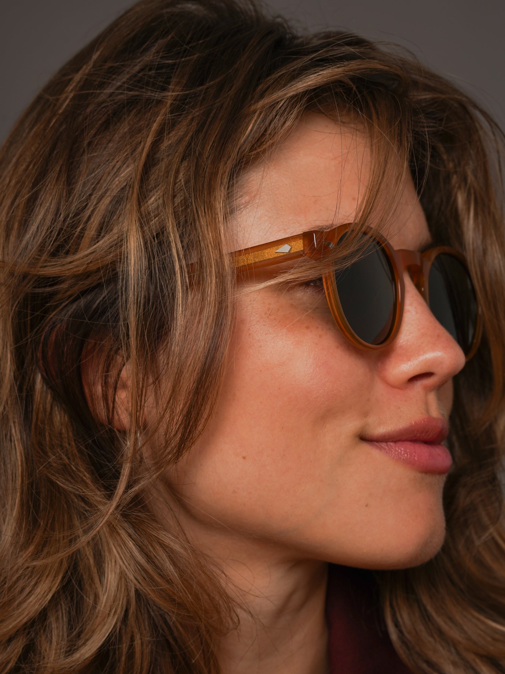 The Picasso Amber Sunglasses, Mazzucchelli 1849 acetate frame, round shape, in amber.