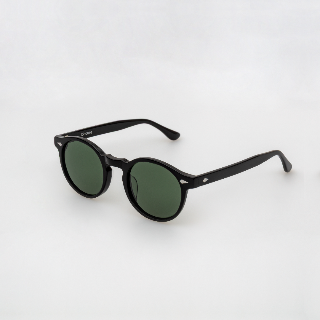 The Picasso Noir Sunglasses, Mazzucchelli 1849 acetate frame, round shape, in black.