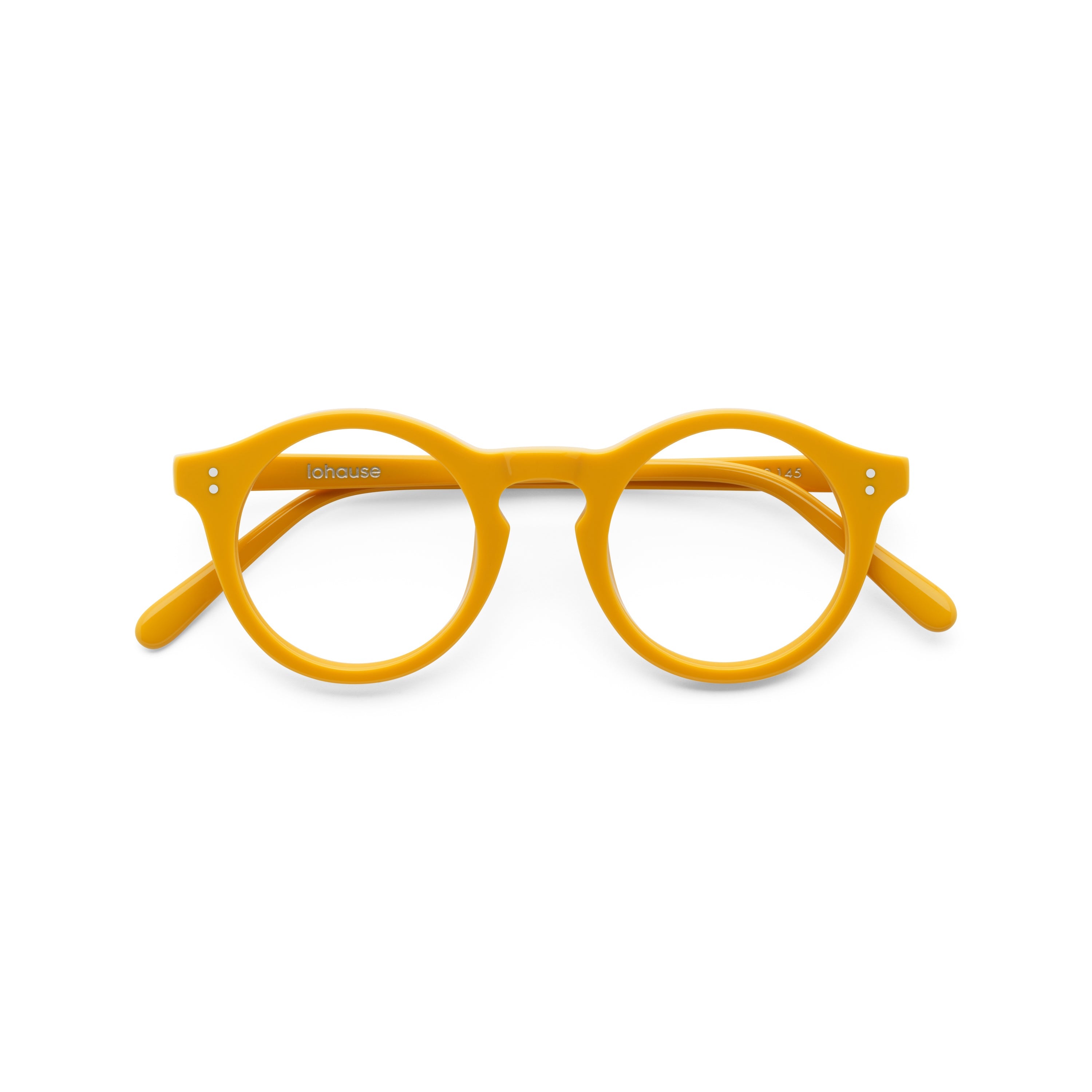 The Spike Amberfort — eyeglasses, Mazzucchelli 1849 acetate frame, round shape, in deep amber.
