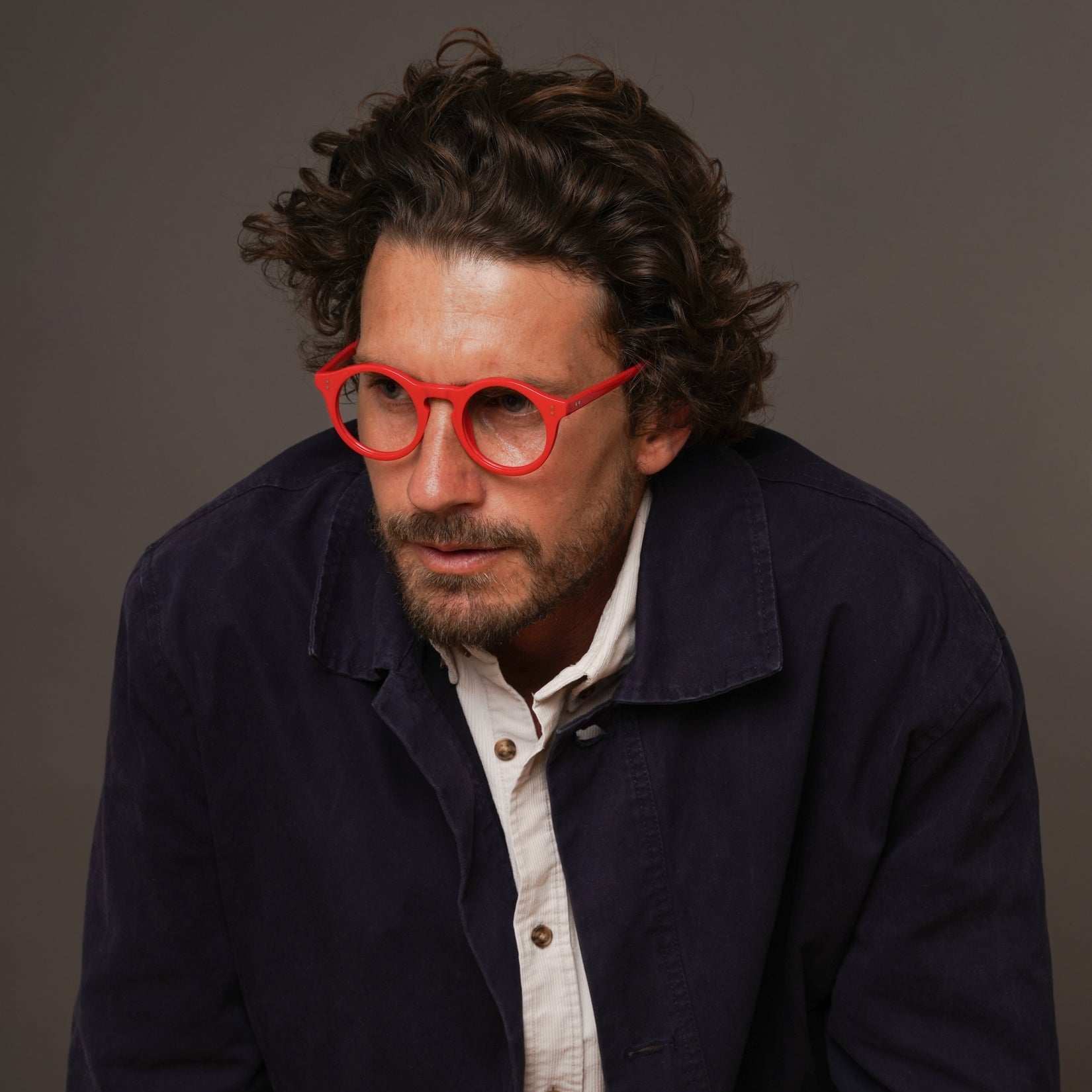 The Spike Carmine — eyeglasses, Mazzucchelli 1849 acetate frame, round shape, in carmine.