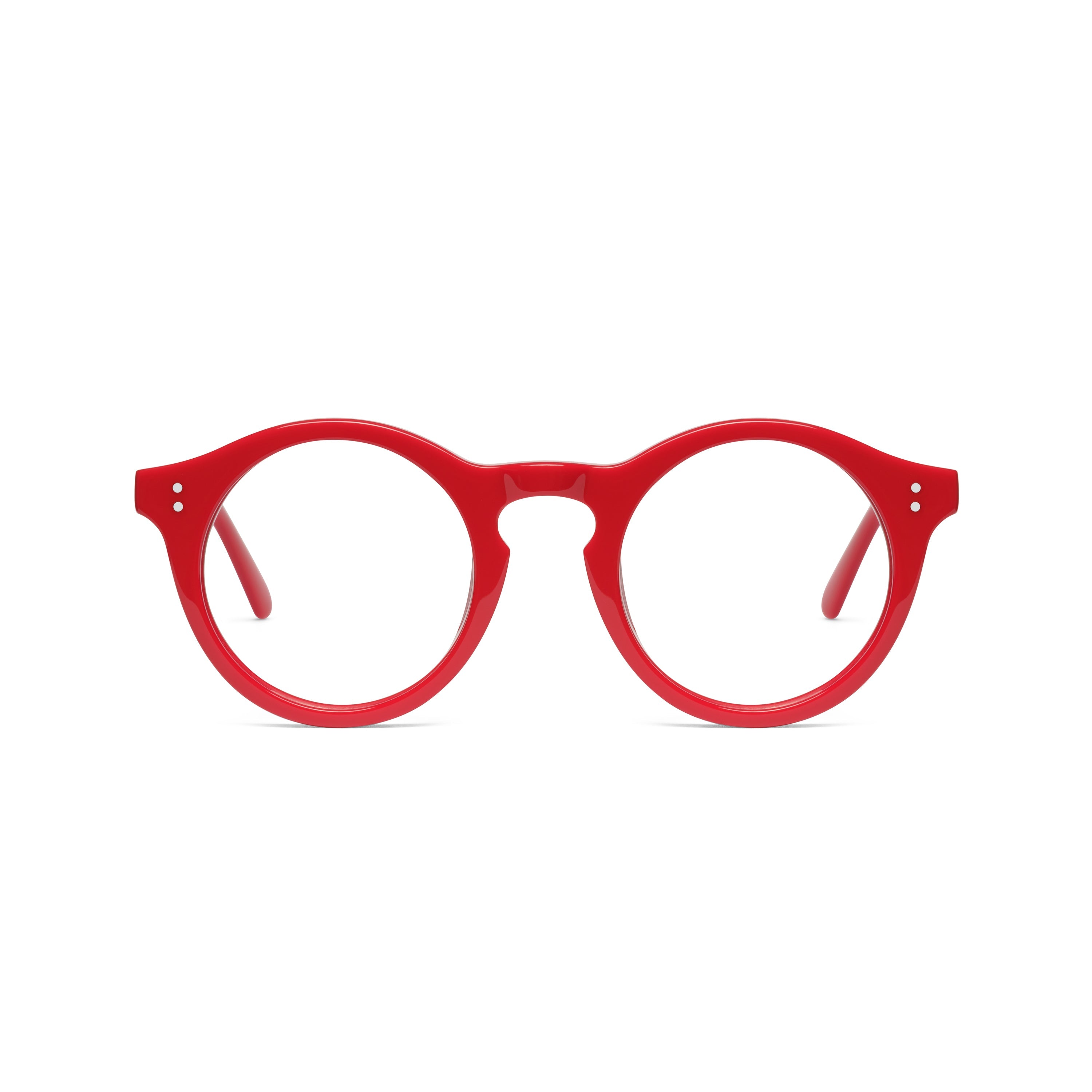 The Spike Carmine — eyeglasses, Mazzucchelli 1849 acetate frame, round shape, in carmine.